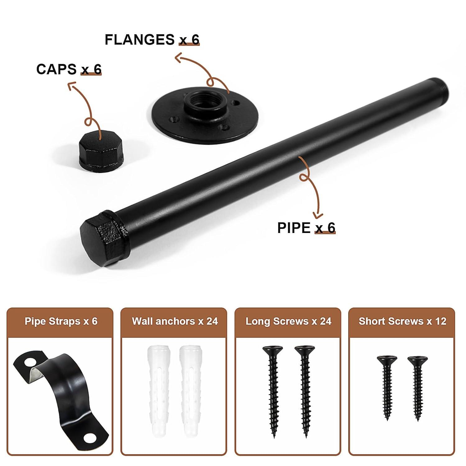 Trent Austin Design® 6 Pcs Industrial Pipe Clothes Bar 10 Inch - Wall Mount Clothing Rack - Face Out Closet Rods