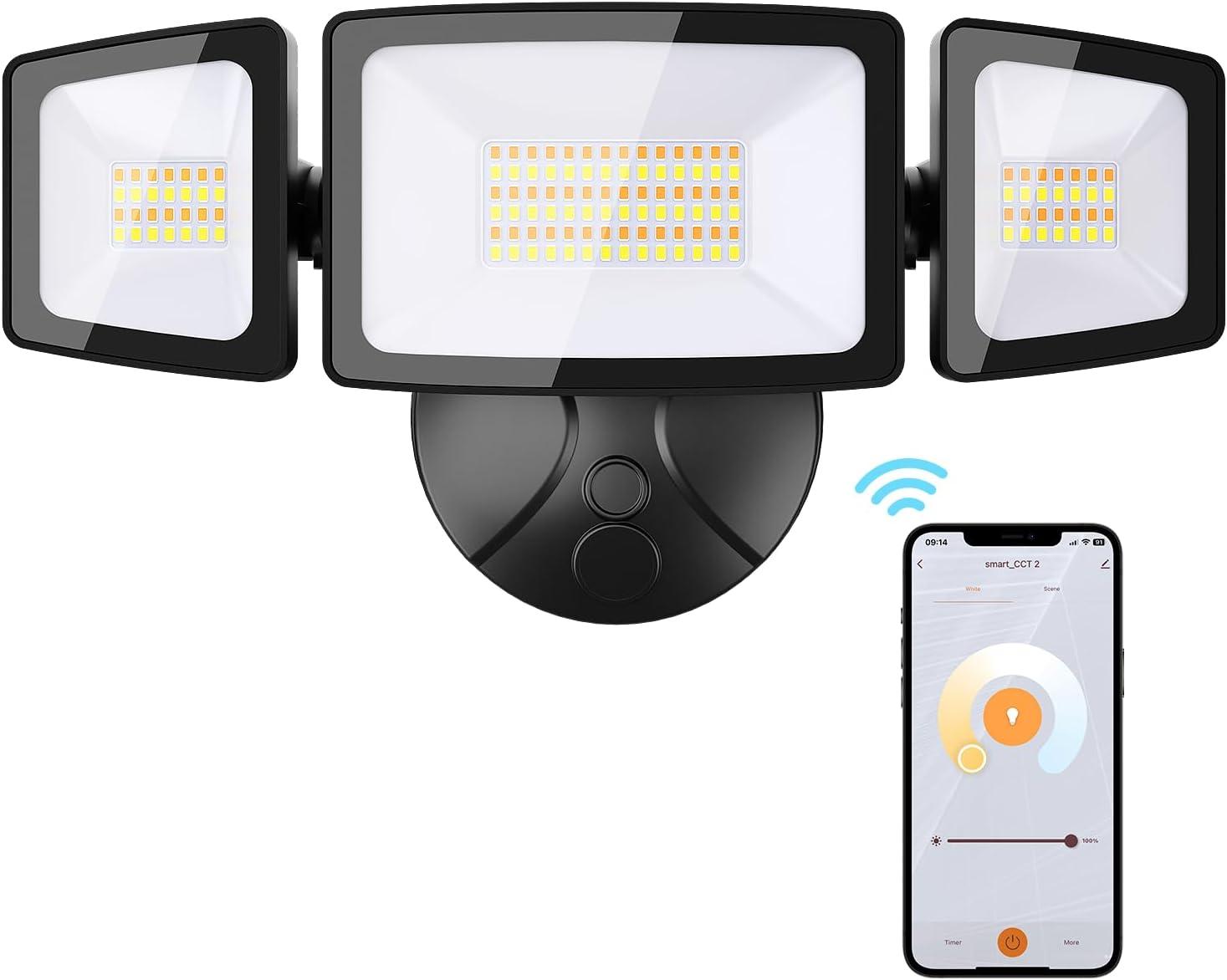Onforu 55W Smart LED Flood Lights Outdoor, 5500LM, Tunable 2700K-6500K, APP Control, WiFi Alexa Security Lights with Timer & Adjustable 3 Head, IP65 Waterproof for House, Yard, Porch, Garage, Backyard