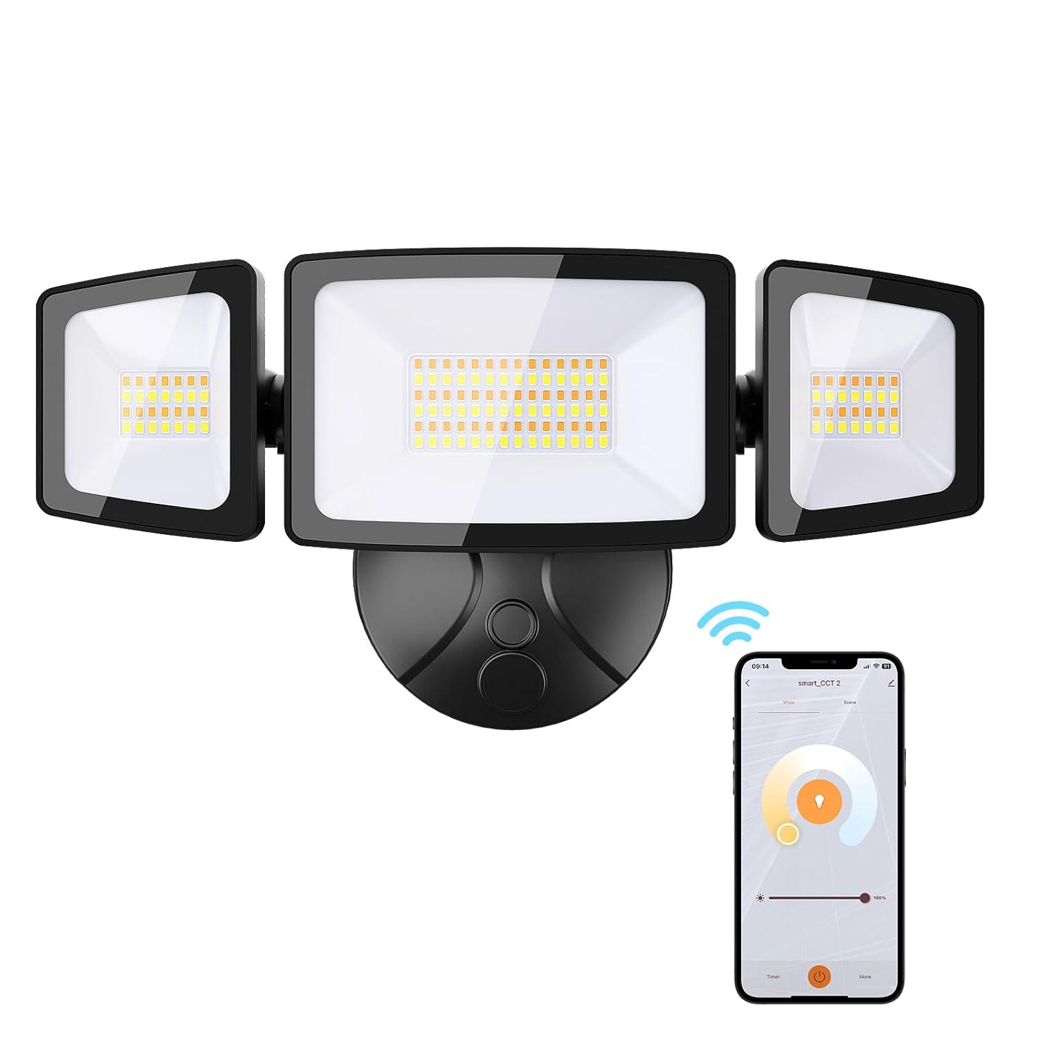 Onforu 55W Smart LED Flood Lights Outdoor, 5500LM, Tunable 2700K-6500K, APP Control, WiFi Alexa Security Lights with Timer & Adjustable 3 Head, IP65 Waterproof for House, Yard, Porch, Garage, Backyard