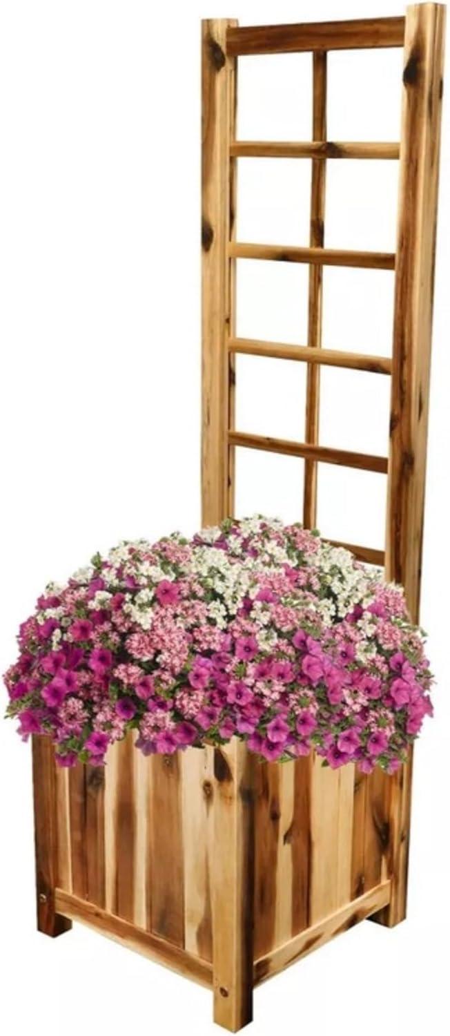 Classic Home and Garden Outdoor Square Acacia Wood Trellis Planter, 14in x 45.5in