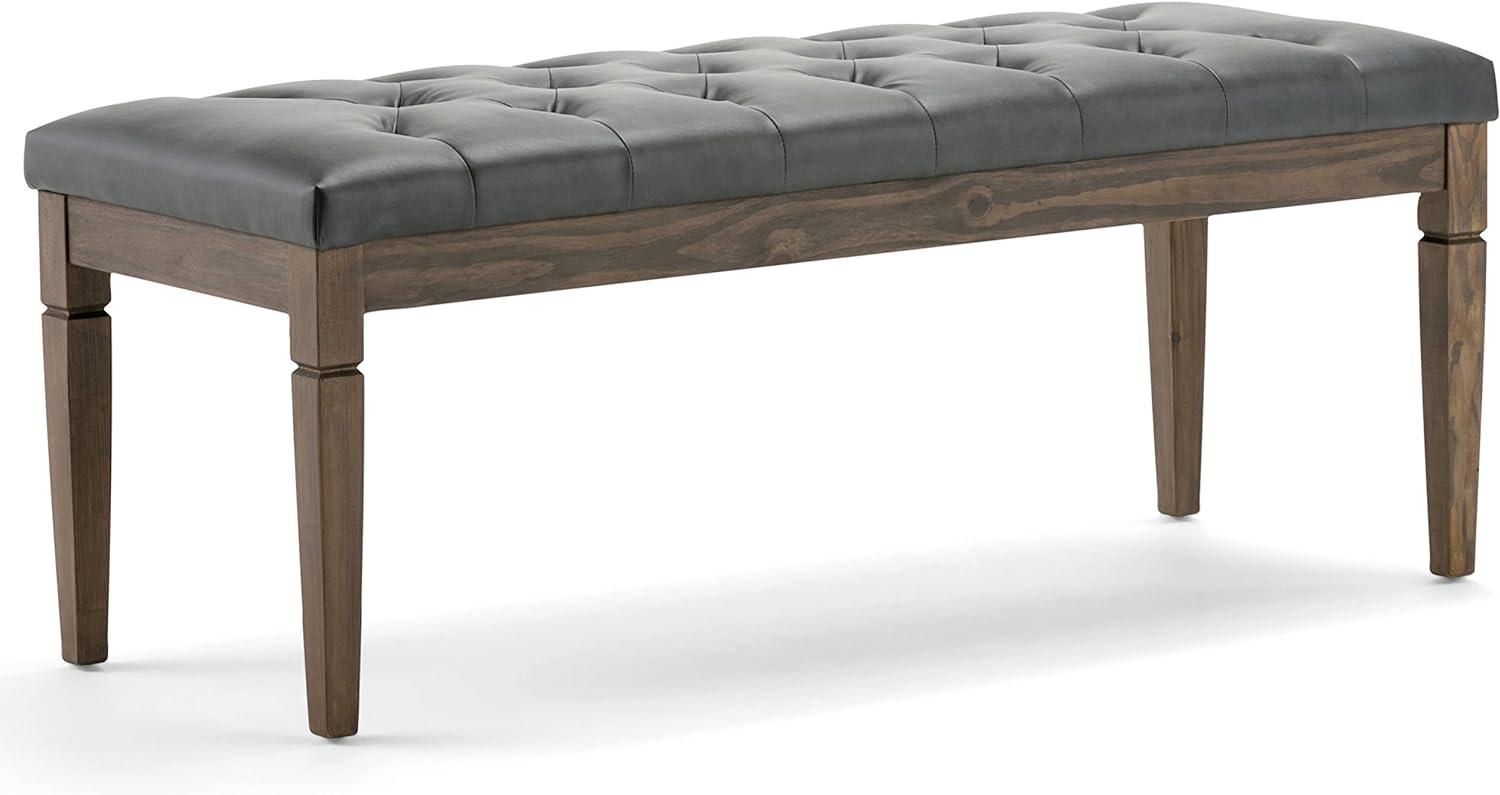 Elegant Slate Gray Tufted Pine Wood Footstool Bench Ottoman