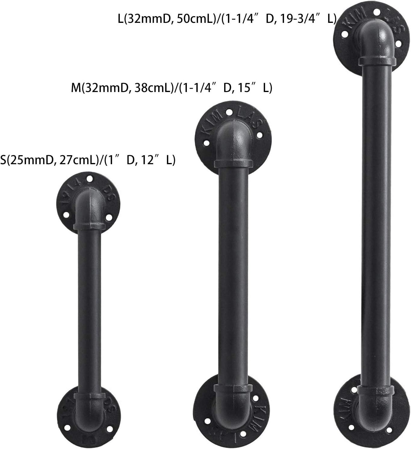 FOYO Set of 2 Industrial Pipe Door Pull Handle, Grab Bar, Towel Bar, Antique Rustic Cast Iron Handrail - Matte Black, 12 Inch