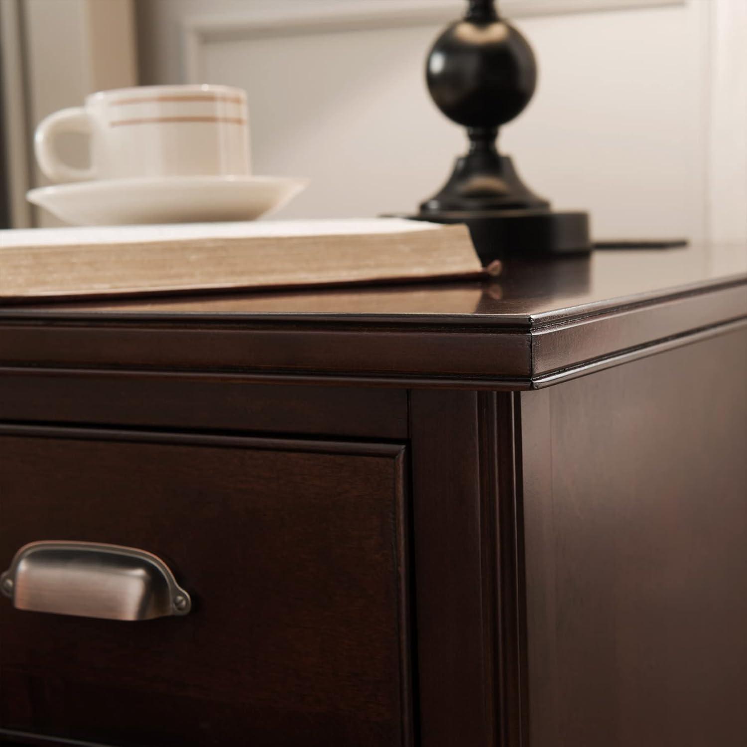 Traditional Brown Lacquered Hardwood End Table with Storage