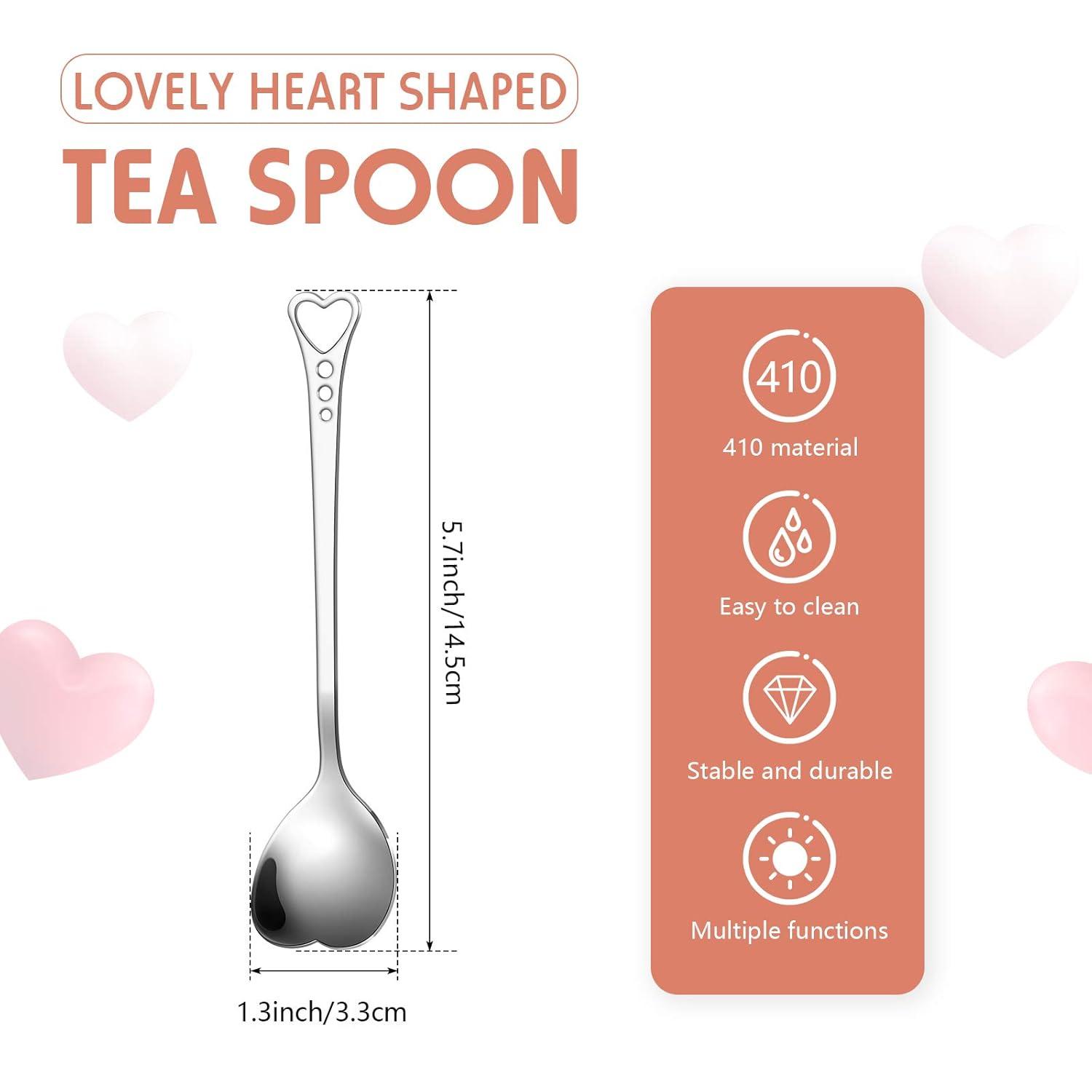 Patelai 12 Pieces Heart Shaped Spoon Stainless Steel Tea Flatware Set, 5.7 Inch Coffee Sugar Spoon Ice Cream Cake Dessert Stirring for Home, Restaurant and Valentine Present