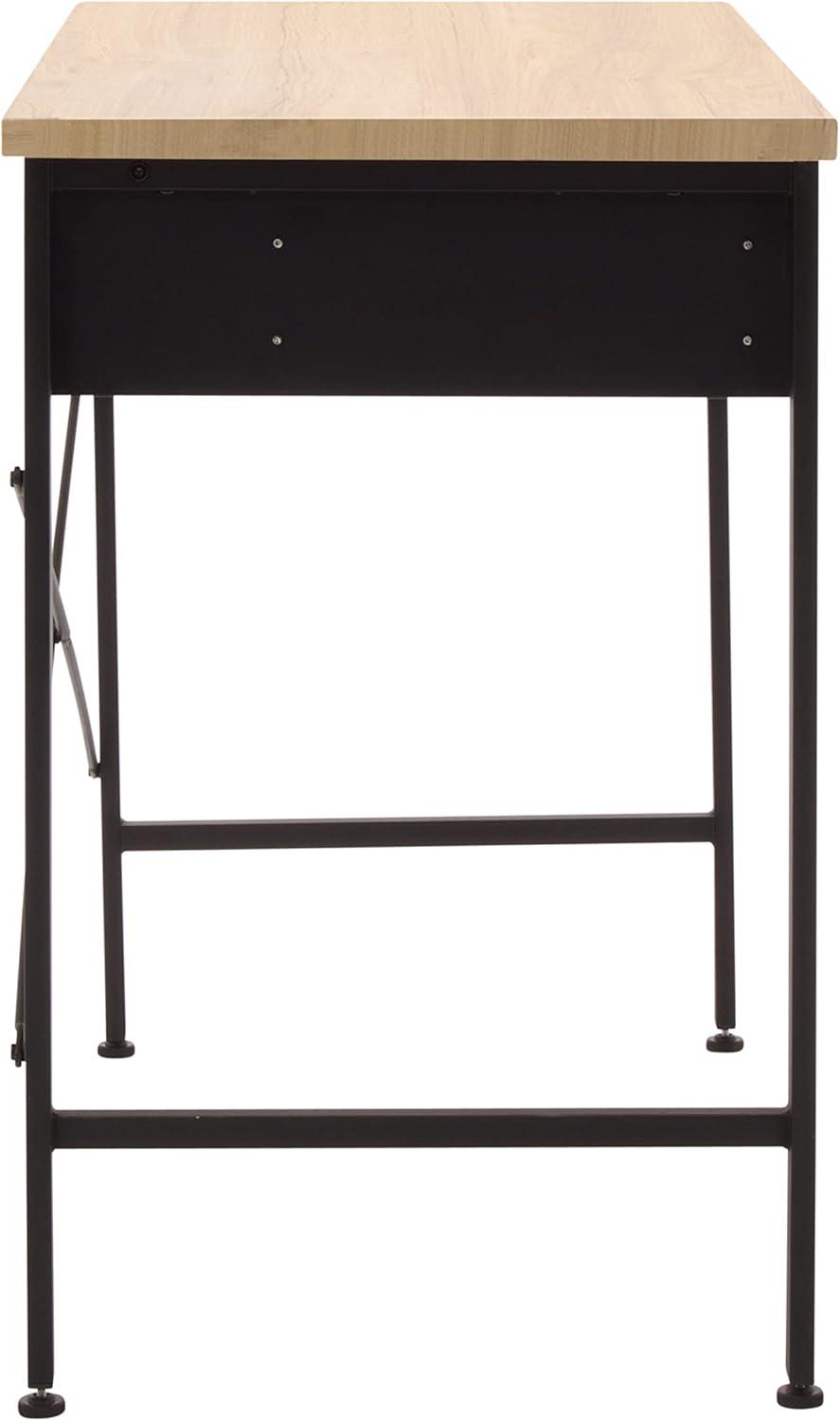 studio designs Ashwood Compact Home Office Desk with Drawers in Ashwood/Black: Laminated Writing Desk with Metal Frame, Keyboard Tray
