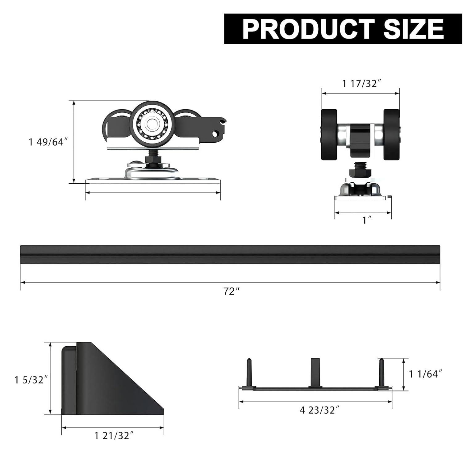72 in. Black Aluminum Sliding Bypass Track and Hardware Set for 2 Door System