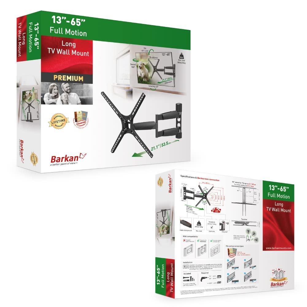 Barkan 13" - 65" Long TV Wall Mount. Full Motion - Extension, Swivel & Tilt