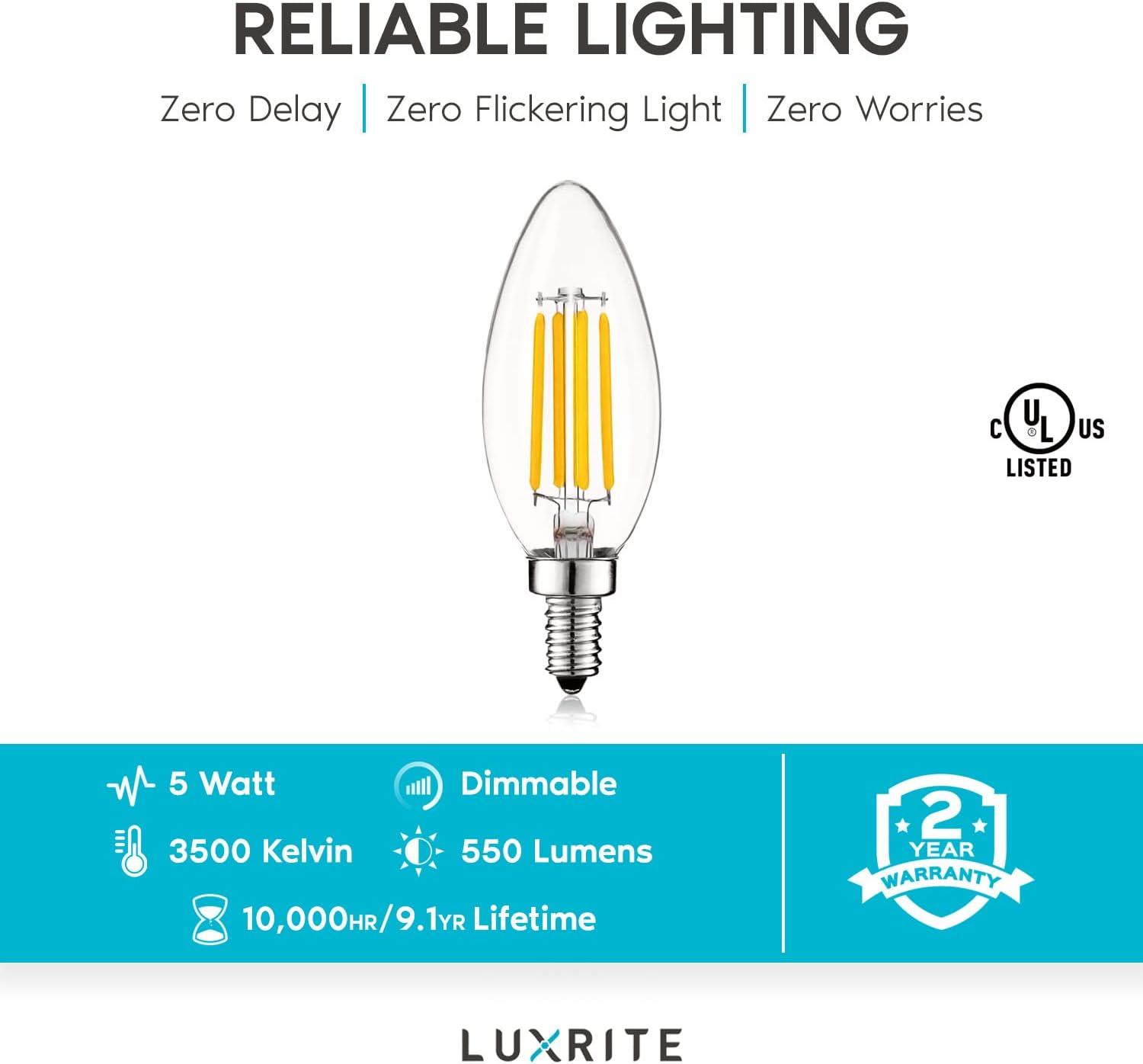 5 Watt (60 Watt Equivalent), B11 LED, Dimmable, Natural White (3500K), E12/Candelabra Base