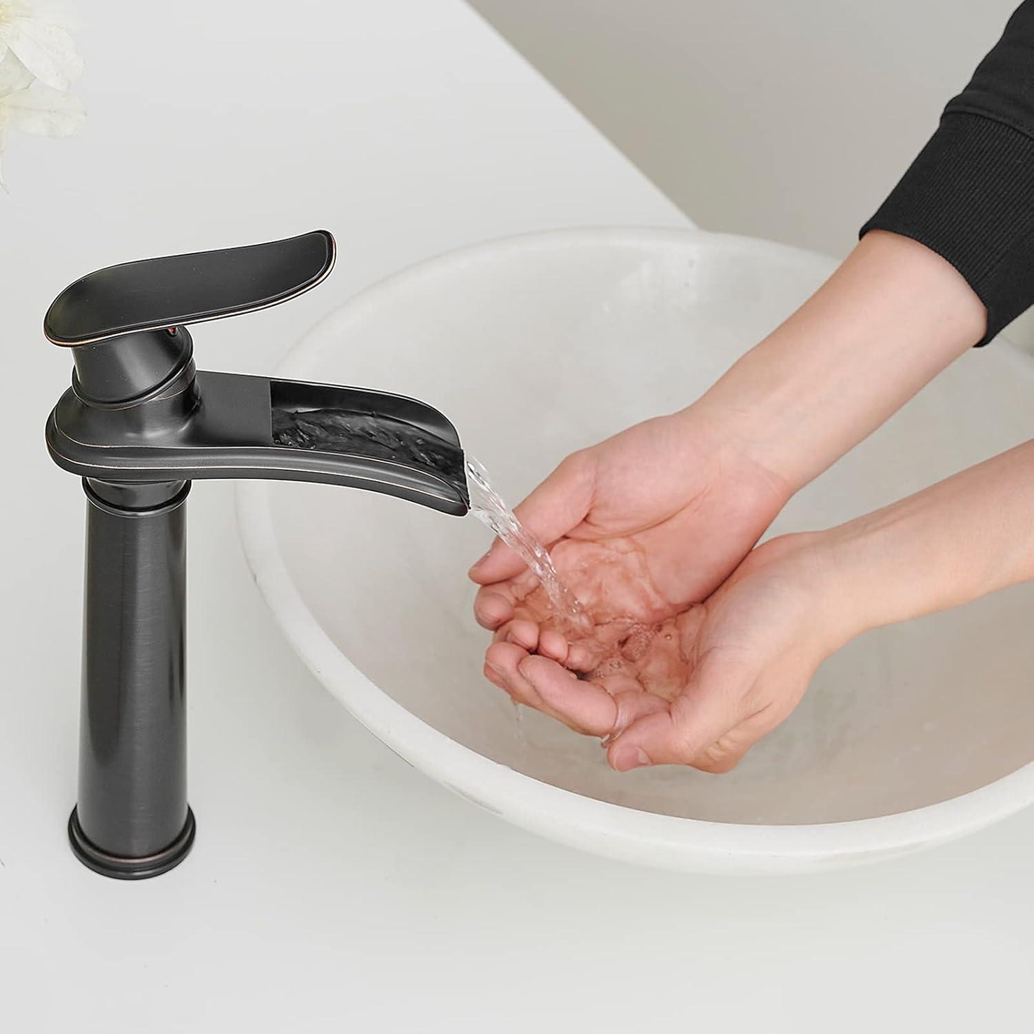 BWE Waterfall Single Hole Single Handle Bathroom Vessel Sink Faucet With Drain Assembly