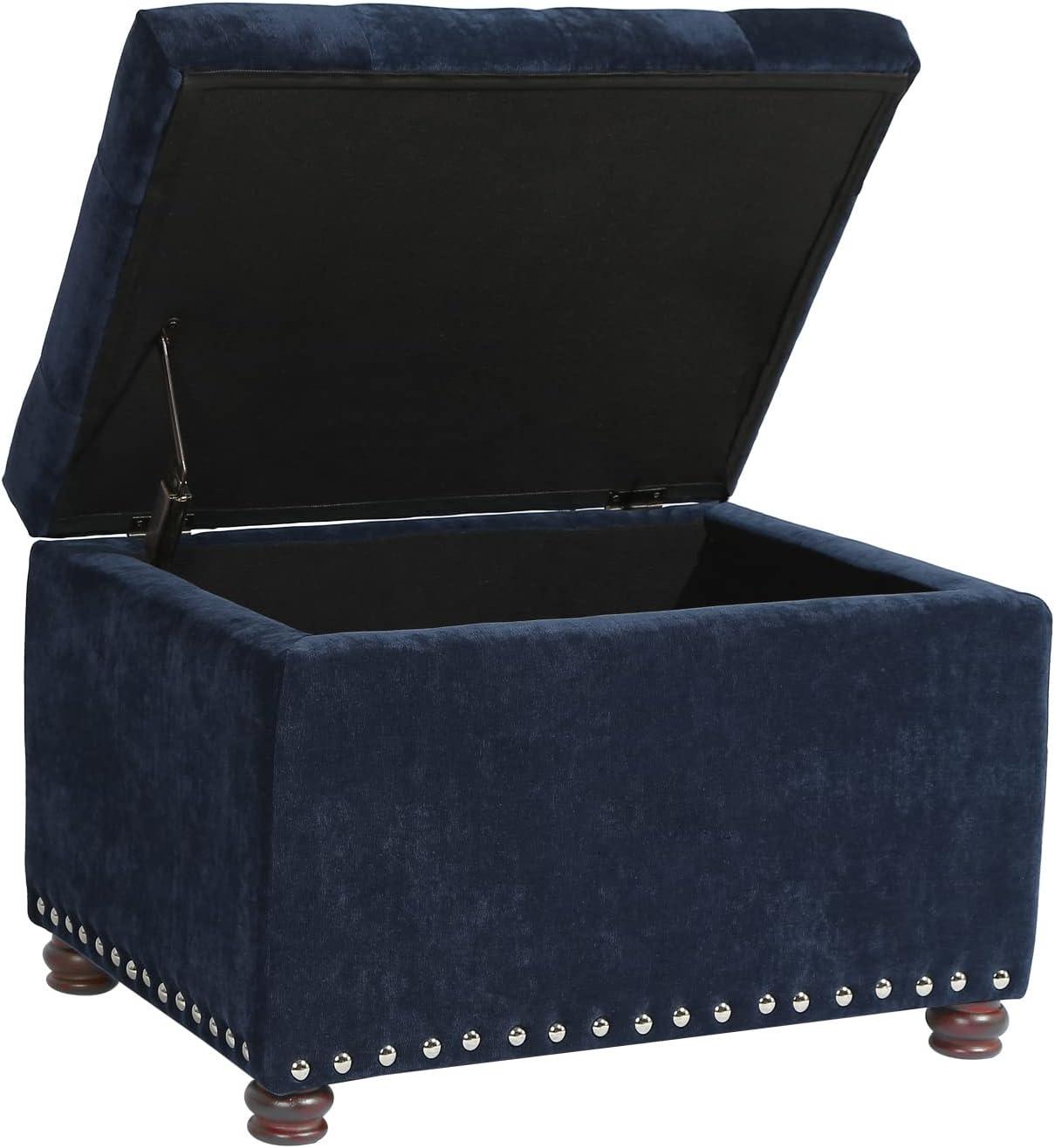 JYHOME 24" Ottoman with  for Living Room Rectangular Fabric Tufted Bench Footrest - Light Grey