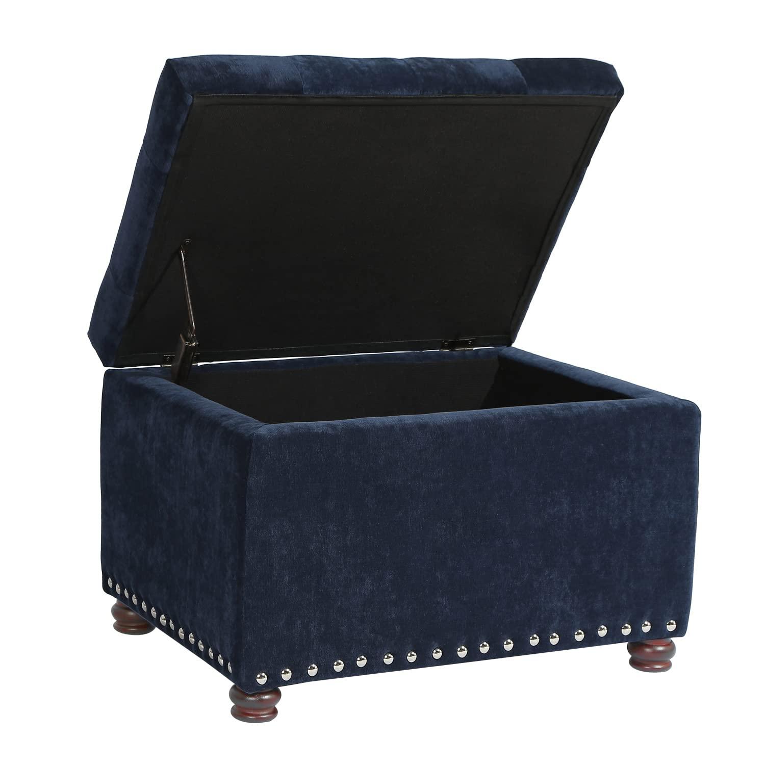 JYHOME 24" Ottoman with  for Living Room Rectangular Fabric Tufted Bench Footrest - Light Grey