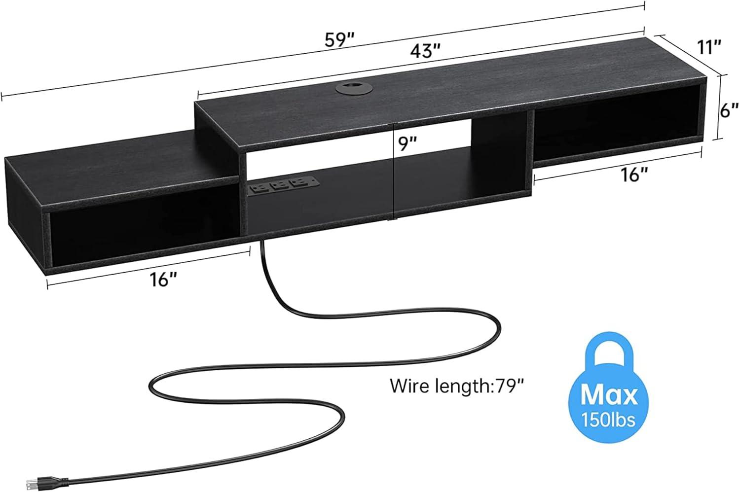 Black 59" Floating TV Stand with Cabinets and Shelves