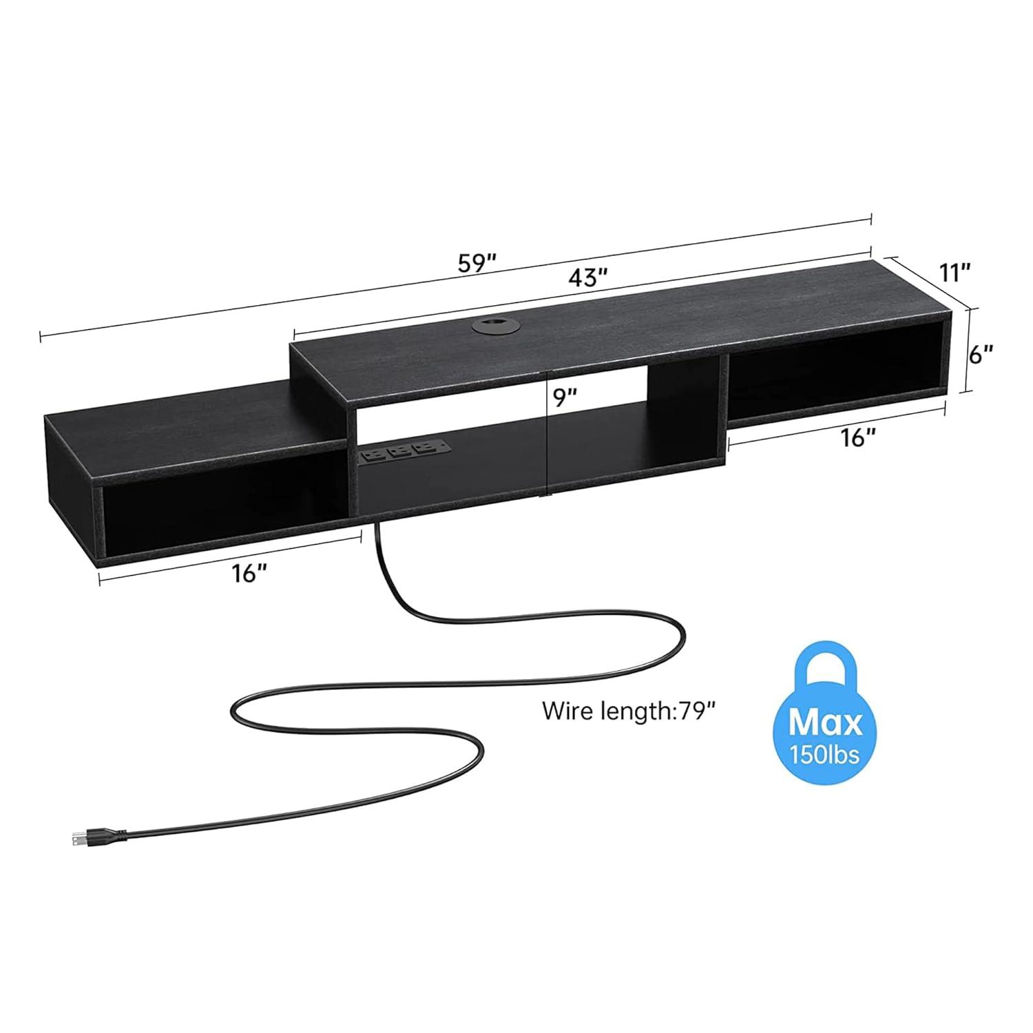 Black 59" Floating TV Stand with Cabinets and Shelves