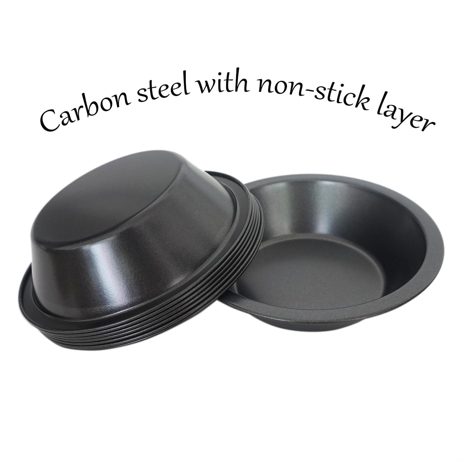 8 PACK Mini Pie Pans 5 Inch, Small Round Metal Pie Tins, Nonstick Carbon Steel Individual Pie Plate Baking Dish, Pot Pie Tin - for Baking Pies, Crust, Tarts, Black