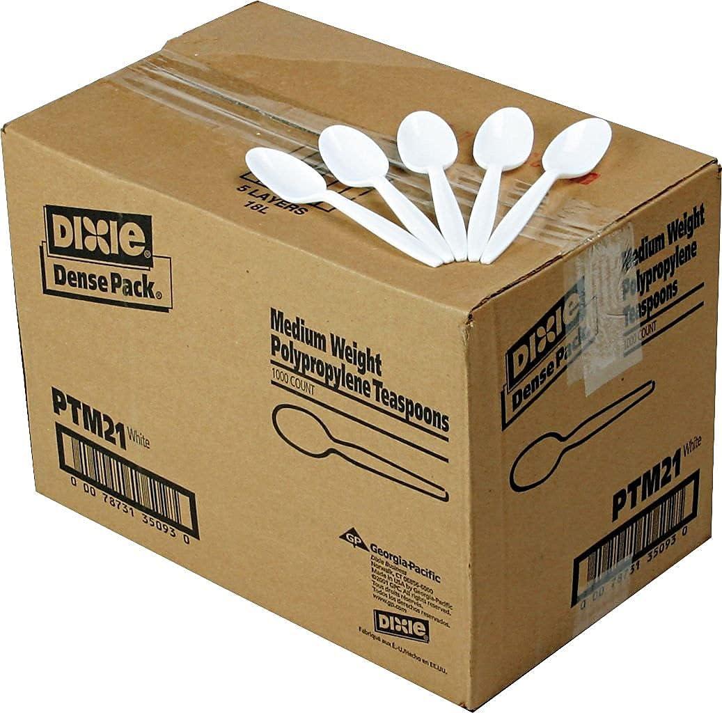 Dixie Plastic Cutlery, Mediumweight Teaspoons, White, 1,000/Carton -DXEPTM21