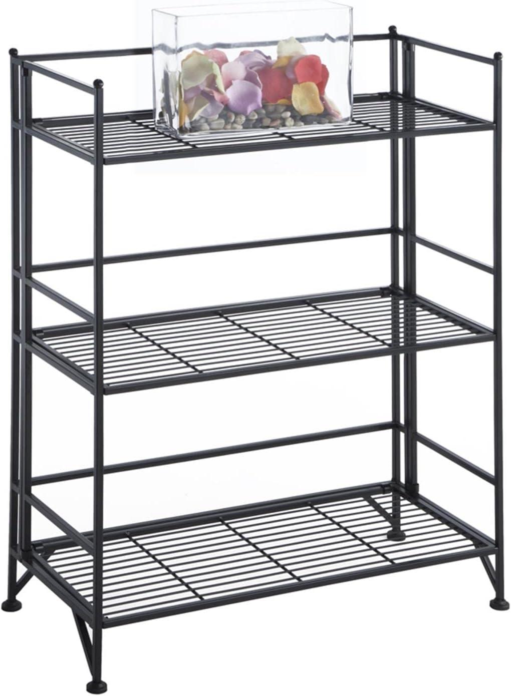 17 Stories 3-Tier Wide Folding Metal Shelf, Black