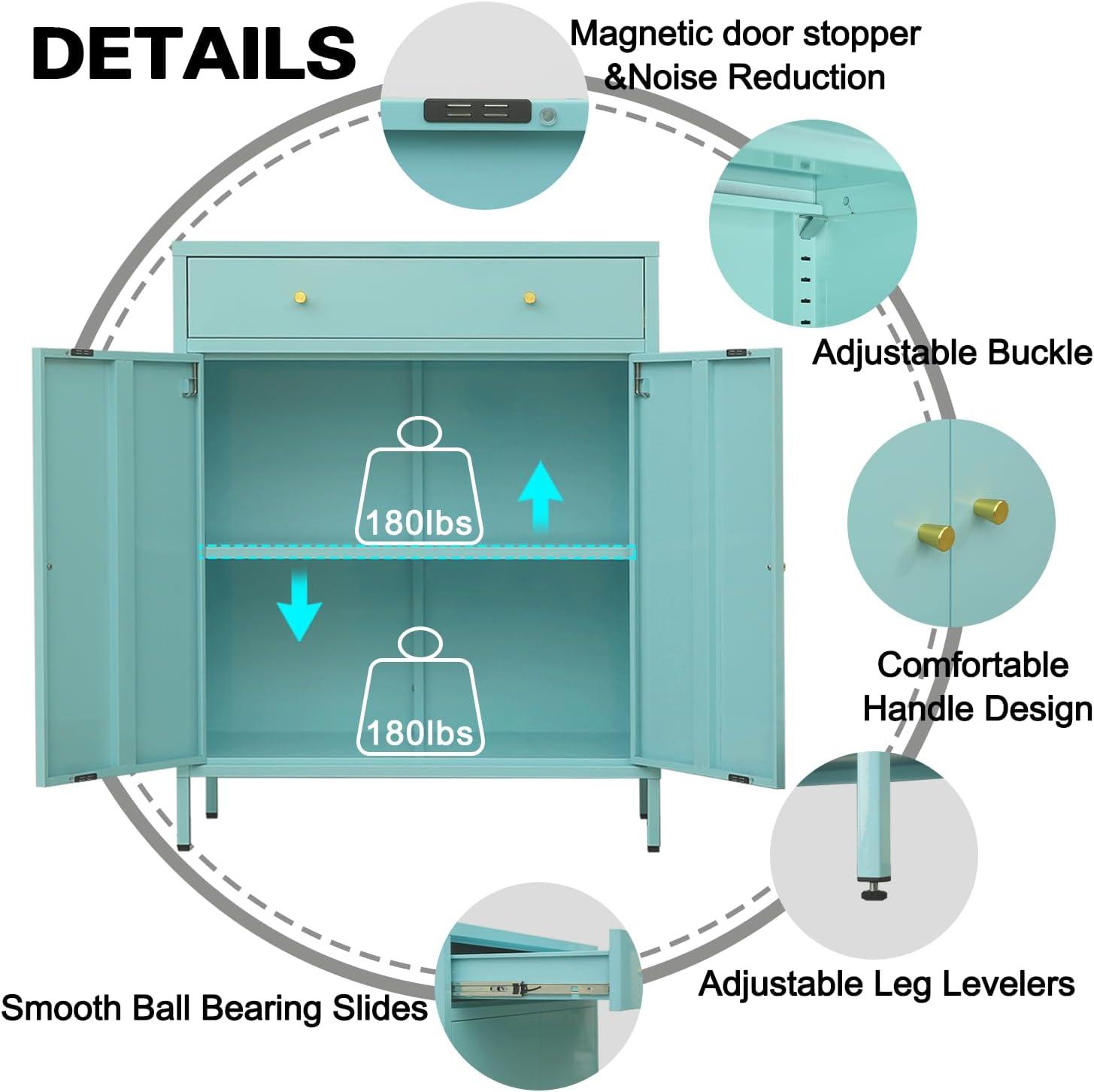 Metal Storage Cabinet, 36" H Locking Storage Cabinet with Adjustable Shelves, Steel Storage Cabinet for Garage, Home, Office, Utility Room-Black