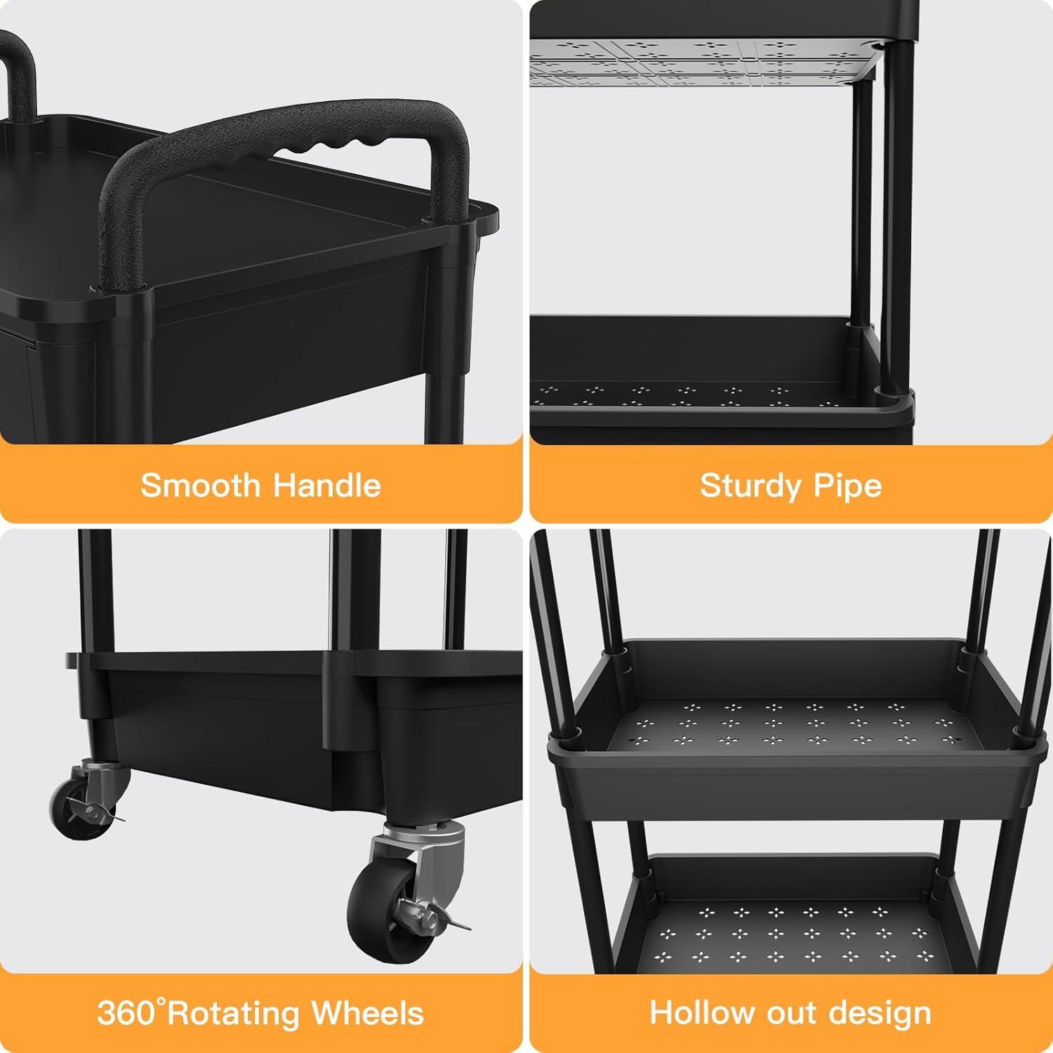 WZTO 3-Tier Rolling Utility Cart 3-Tier Multifunctional Storage Organizer Supply Holder Quiet Multifunctional Organizer for Salon Hospitals Bathroom Kitchen exceptional