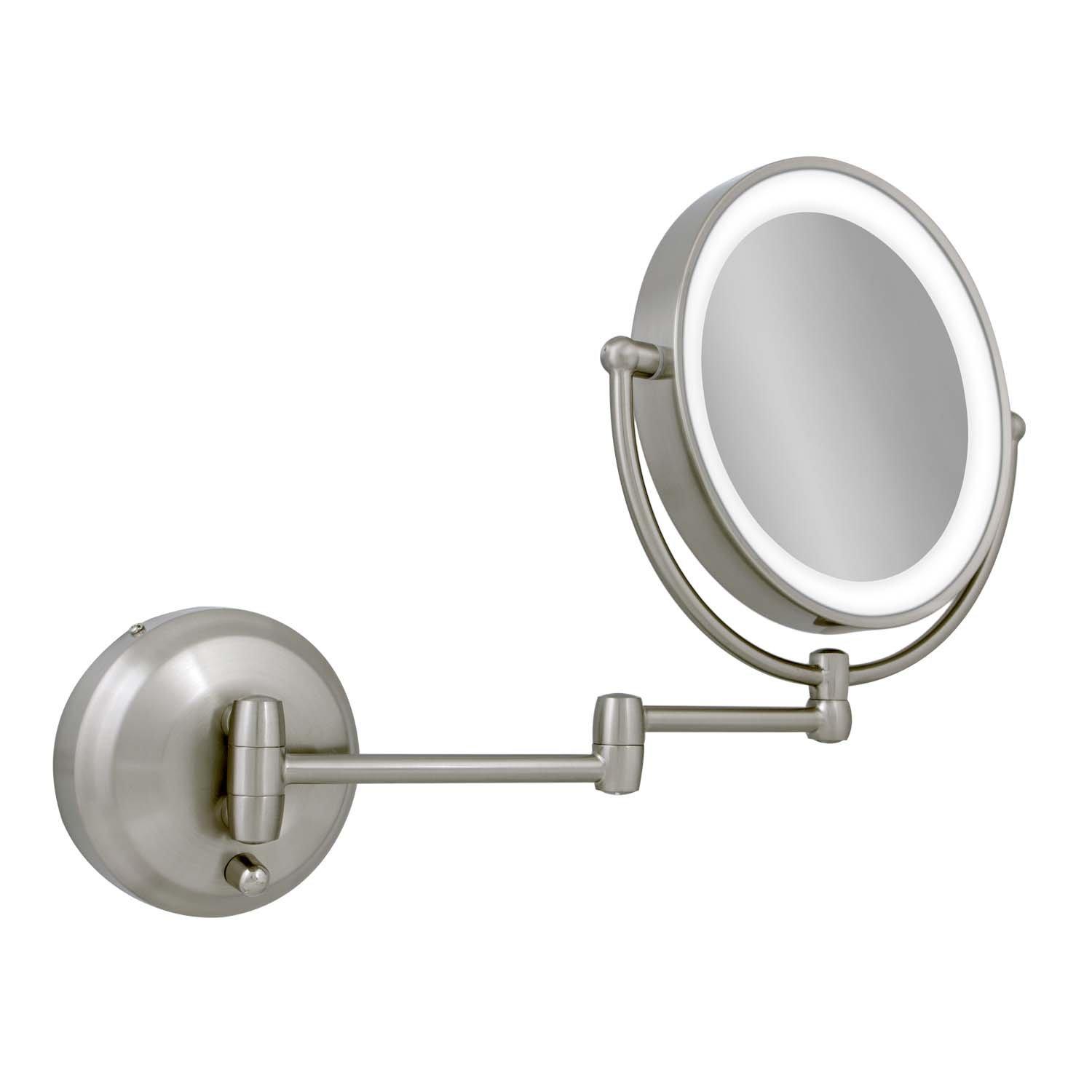 11" Round LED Wall Mount Powered by Battery or Adaptor Makeup Mirror Satin Nickel Finish - Zadro: 10x Magnifying, Spot Clean, Metal & Glass