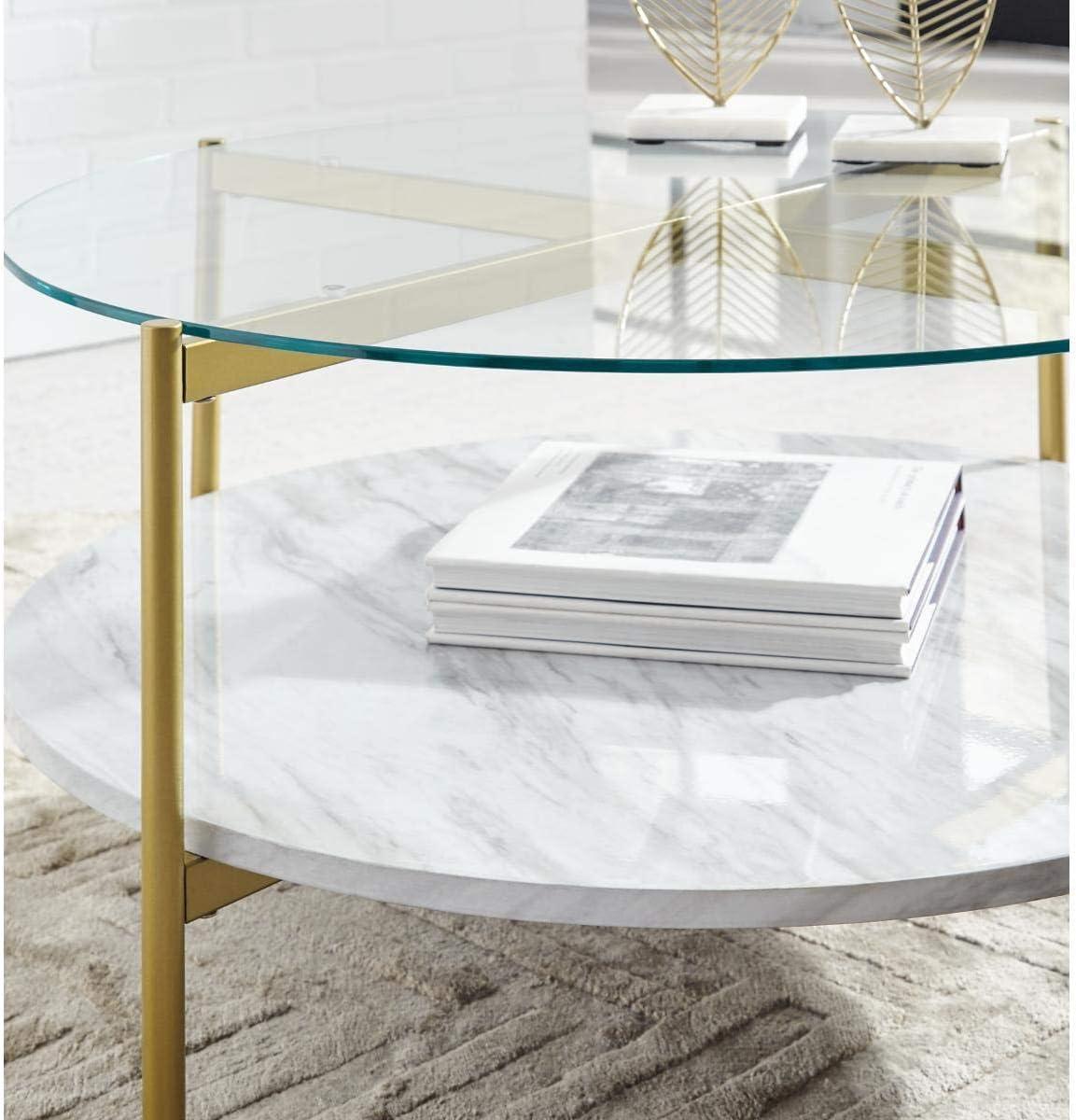 Aurelia Gold & White 32" Contemporary Round Glass Cocktail Table