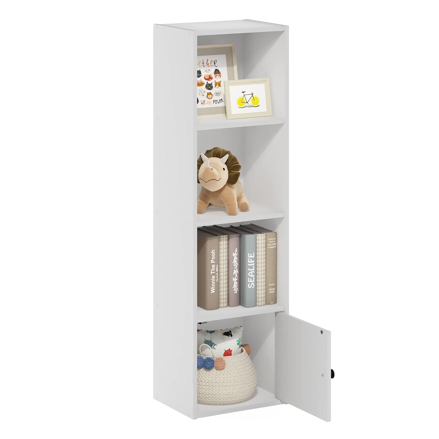 Luder 4-Tier Shelf Bookcase with 1 Door Storage Cabinet, White