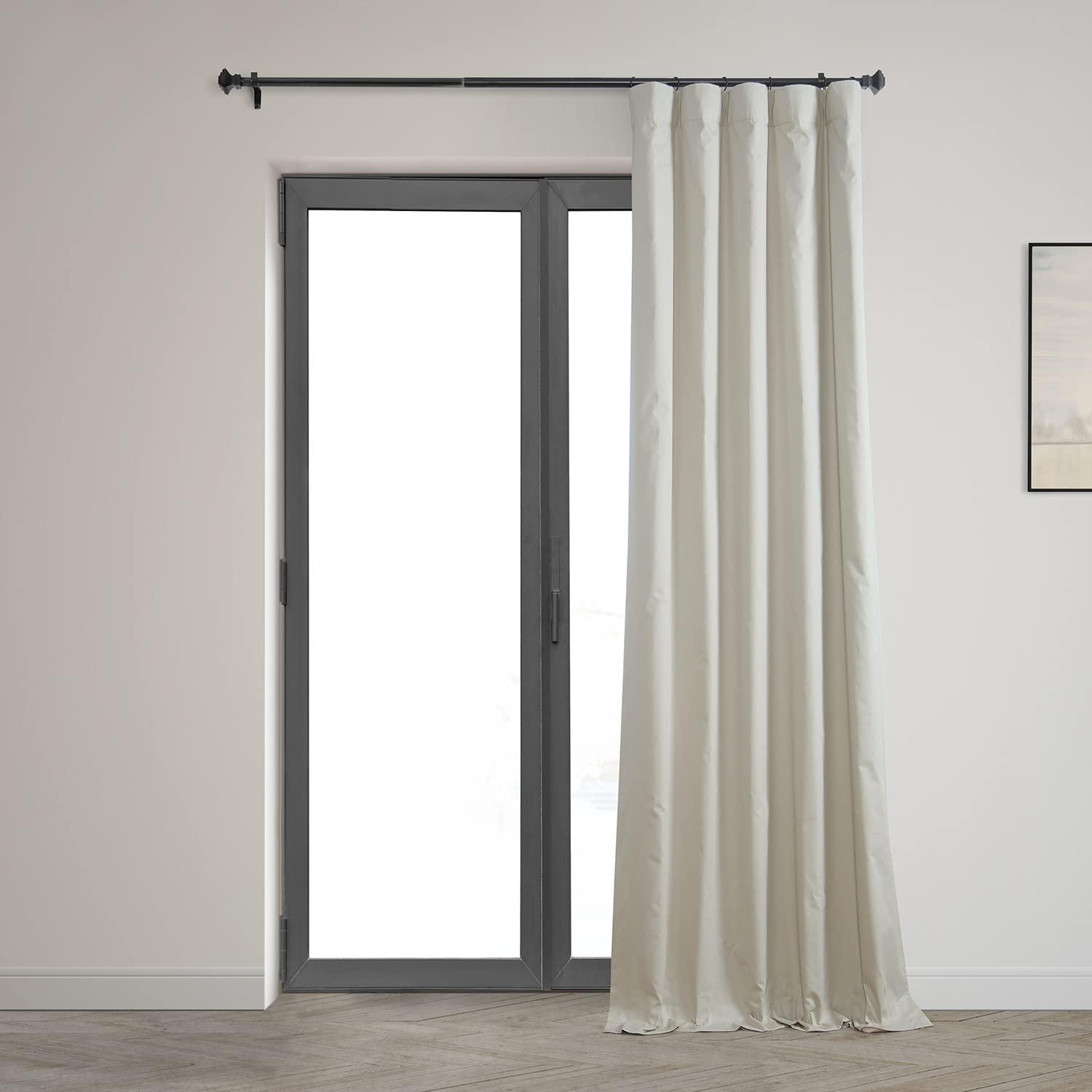 Light Greige Ivory Solid Cotton 50 in. W x 84 in. L Rod Pocket Blackout Curtain (Single Panel)