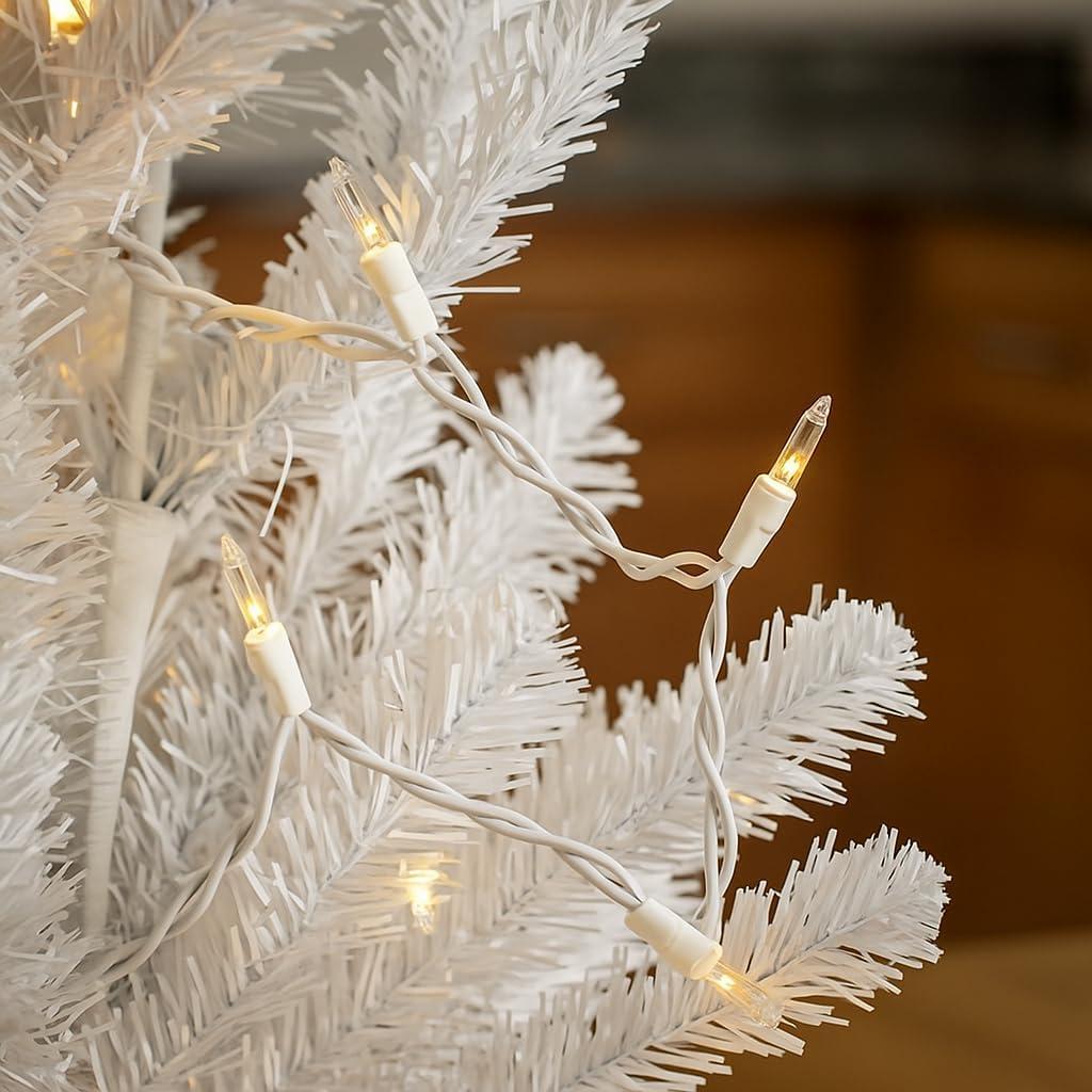 Novelty Lights 11 Feet 50 Bulb Incandescent Mini Lights, Clear with 2.5-Inch Spacing on White Wire, UL Listed for Indoor/Outdoor, Connectable