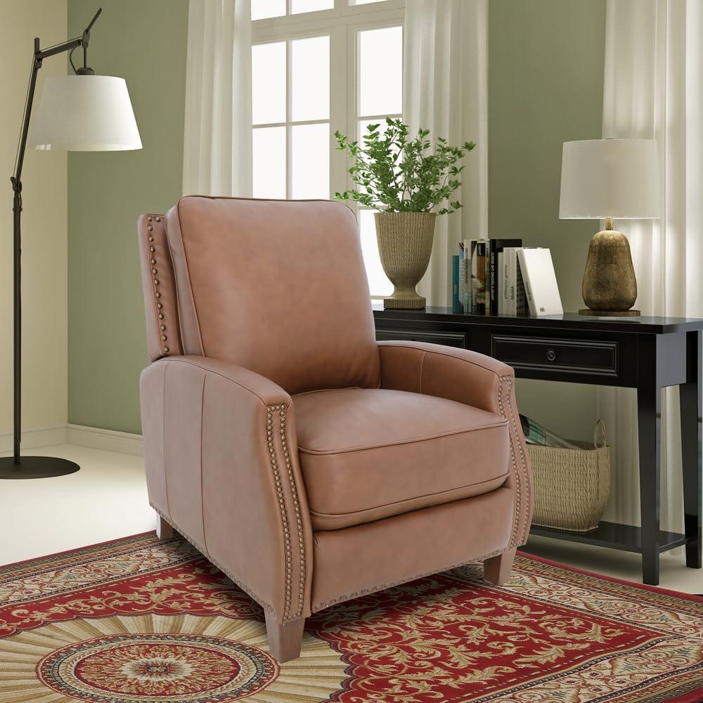 Melrose Brown Leather Recliner with Distressed Wood Legs