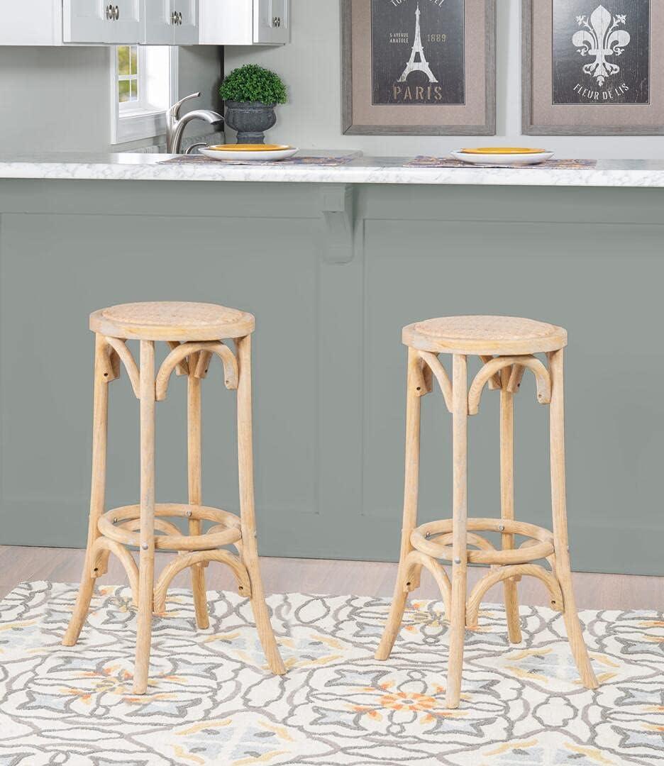 Dovecove Fredericksburg Round Rattan Seat Counter Stool with Solid Wood Frame
