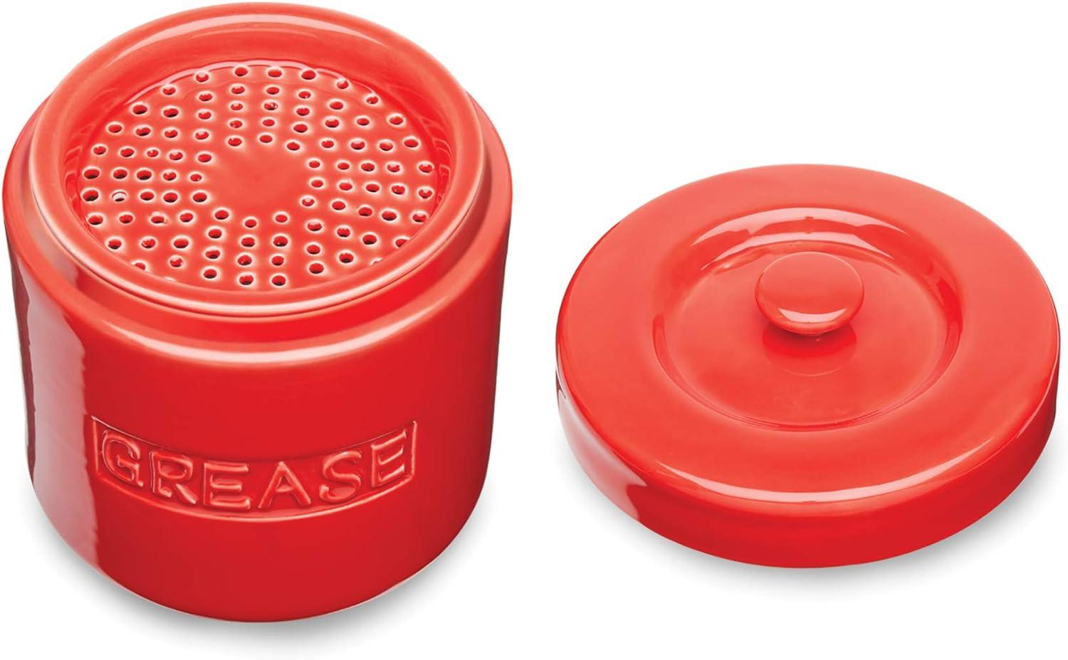 Fox Run Grease Container, Red Porcelain, 4 cup capacity