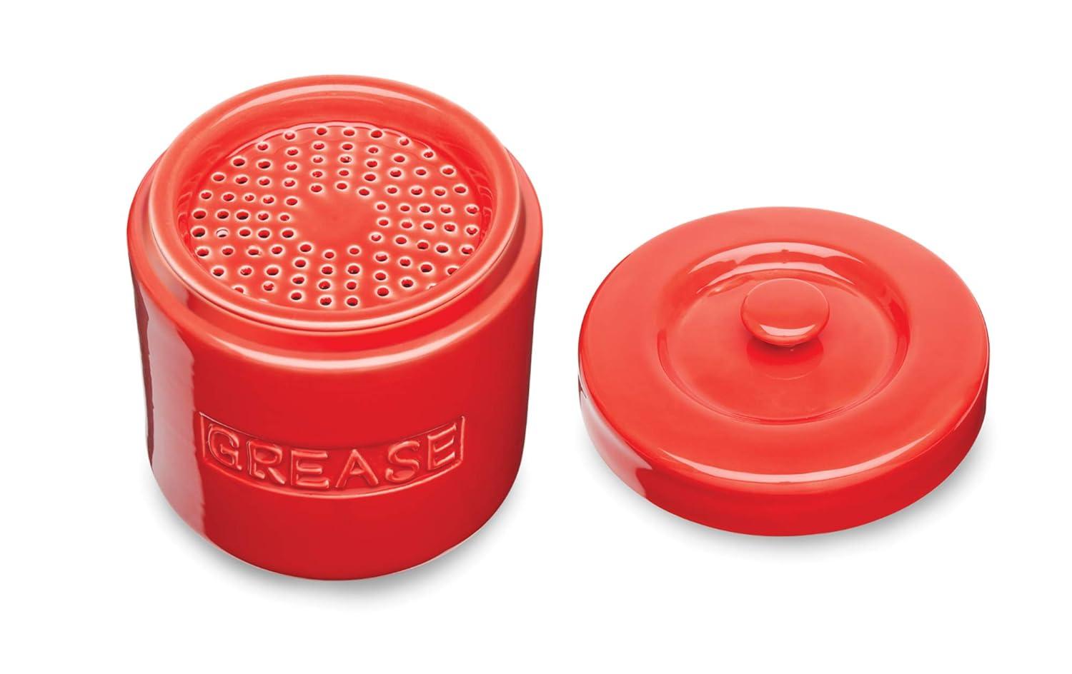 Fox Run Grease Container, Red Porcelain, 4 cup capacity