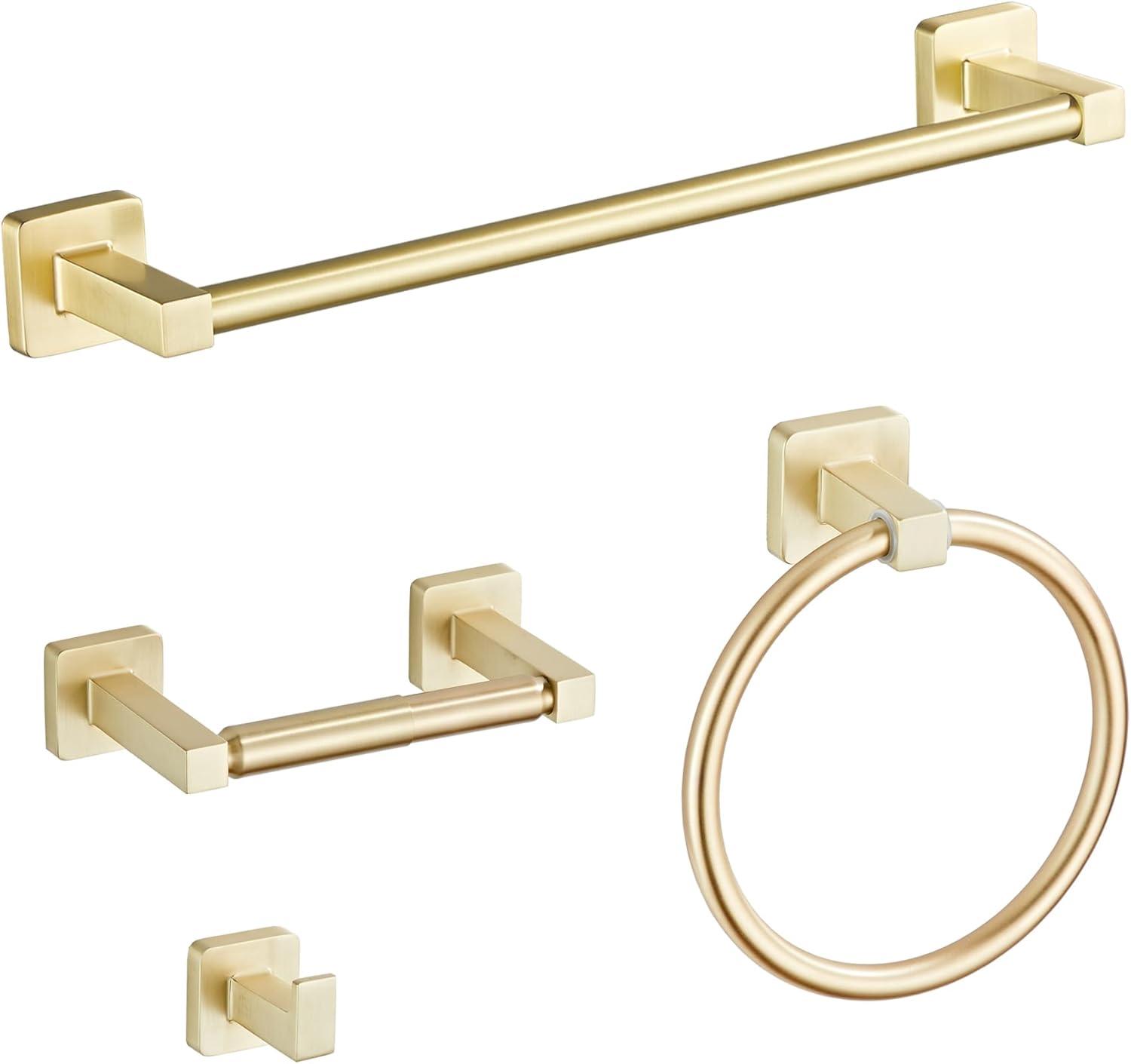 4-Piece Bath Hardware With Towel Bar For Bathroom Wall Towel Hook And Towel Ring Set