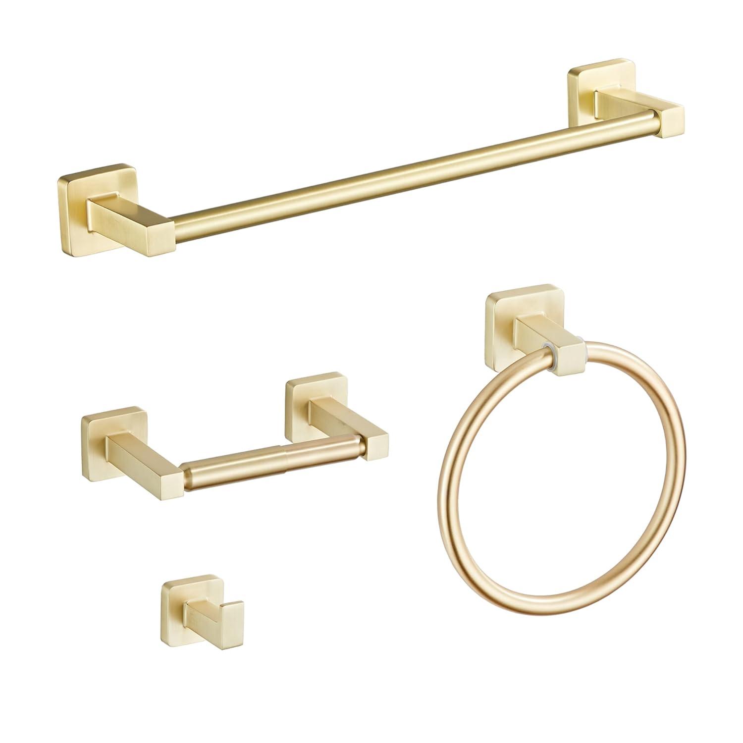 4-Piece Bath Hardware With Towel Bar For Bathroom Wall Towel Hook And Towel Ring Set