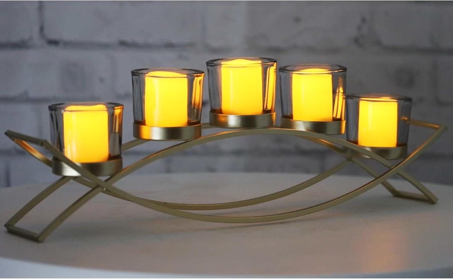 Seraphic Iron Arch Table Centerpiece Decorations Long Candle Holder for Weddings, Patio, Kitchen, Dining Room, and Coffee Tables, Gold, Clear Chunky 5 Cups