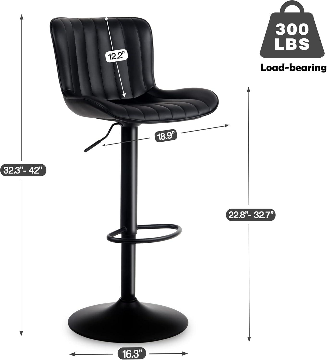 Zager Swivel Adjustable Height Bar Stools, Leather Upholstered Counter Stools, Modern Pub Stool