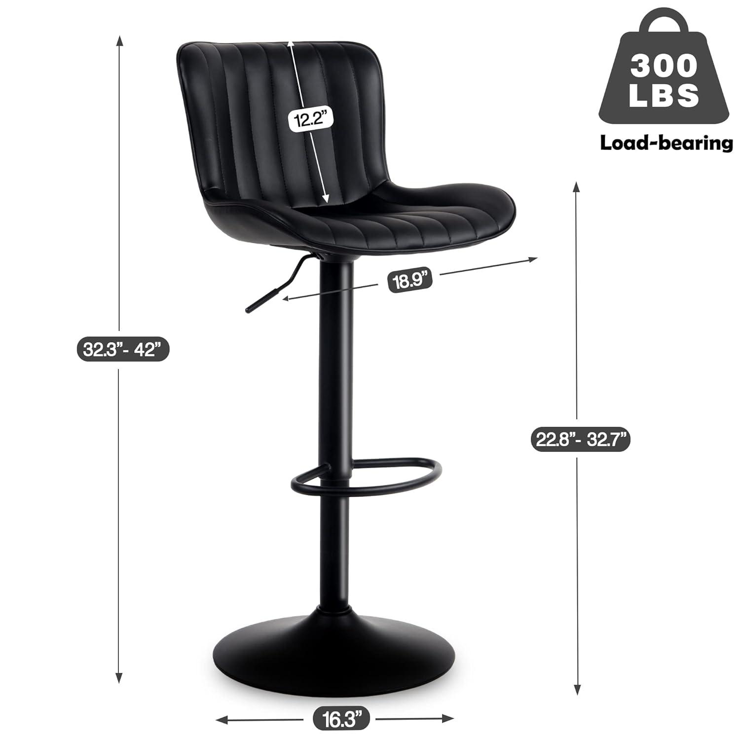 Zager Swivel Adjustable Height Bar Stools, Leather Upholstered Counter Stools, Modern Pub Stool