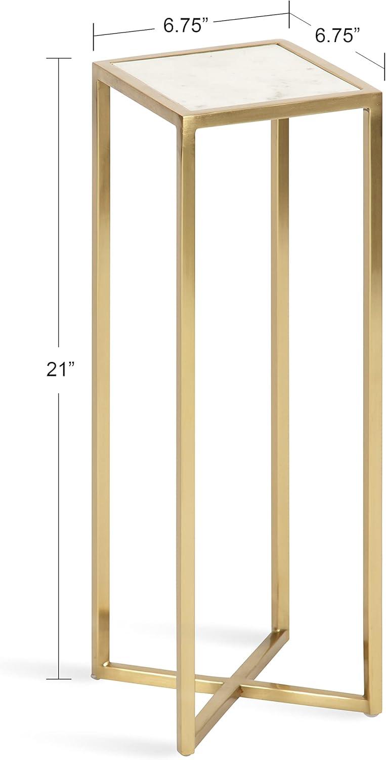 Kate and Laurel Jaspur Square Metal Drink Table, 7x7x21, Gold and White