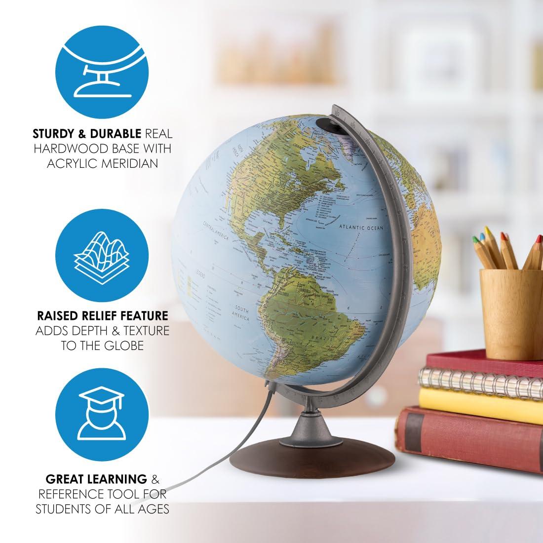 Tactile Blue Ocean Physical Relief Globe - Waypoint Geographic: 12" Diameter, Political Boundaries, Major Cities, Plastic