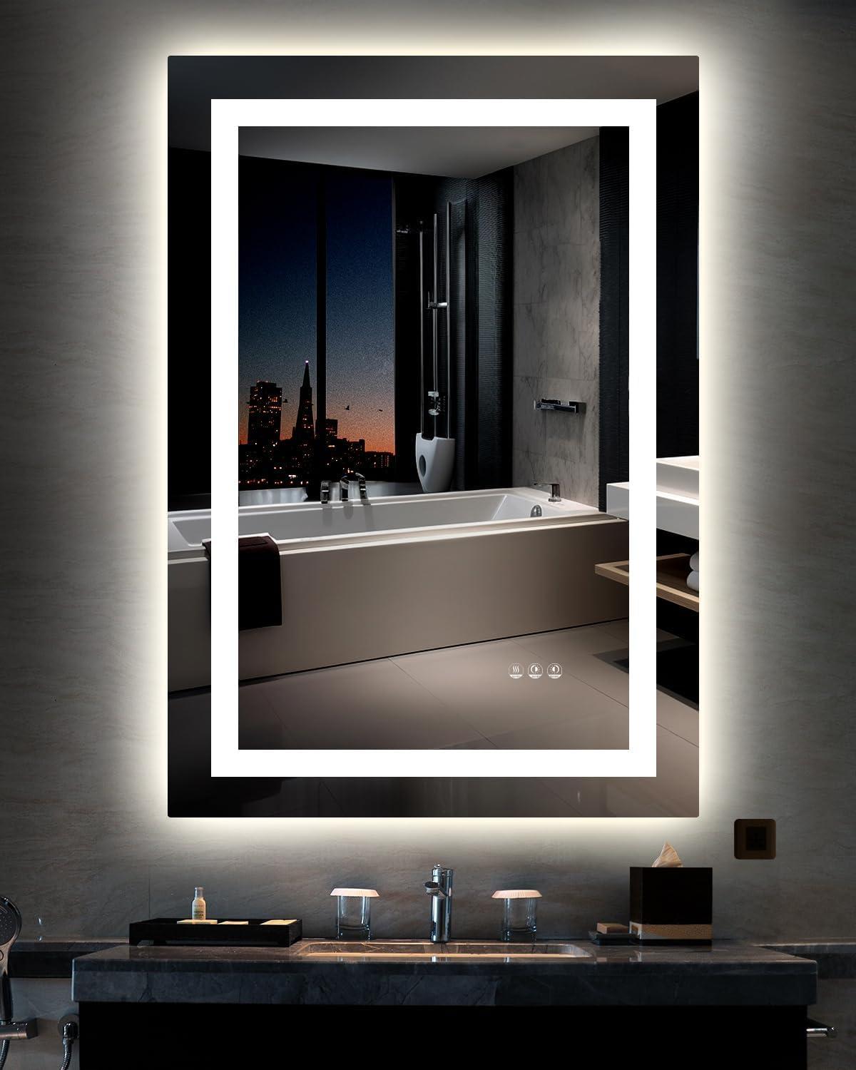 Amorho LED Mirror for Bathroom, 24"X32" with Front and Backlight, Stepless Dimmable Wall Mirrors with Anti-Fog, Shatter-Proof, Memory, 3 Colors, Double LED Vanity Mirror(Horizontal/Vertical)