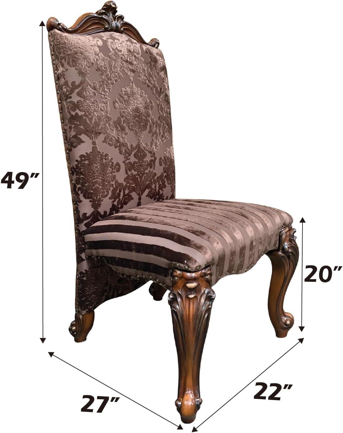 22" Versailles Dining Chair Two Tone Light Brown Synthetic Leather /Fabric and Cherry Oak Finish - Acme Furniture: Elegant Traditional Design