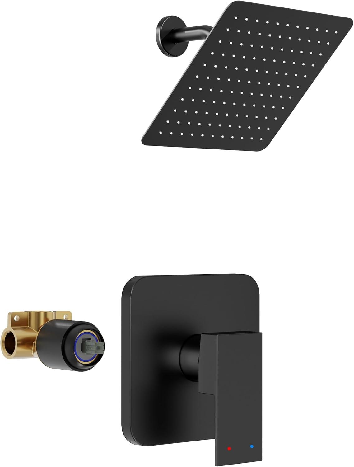 Matte Black Shower Faucet Set Bathroom Rain Shower System 8in Shower Head Combo