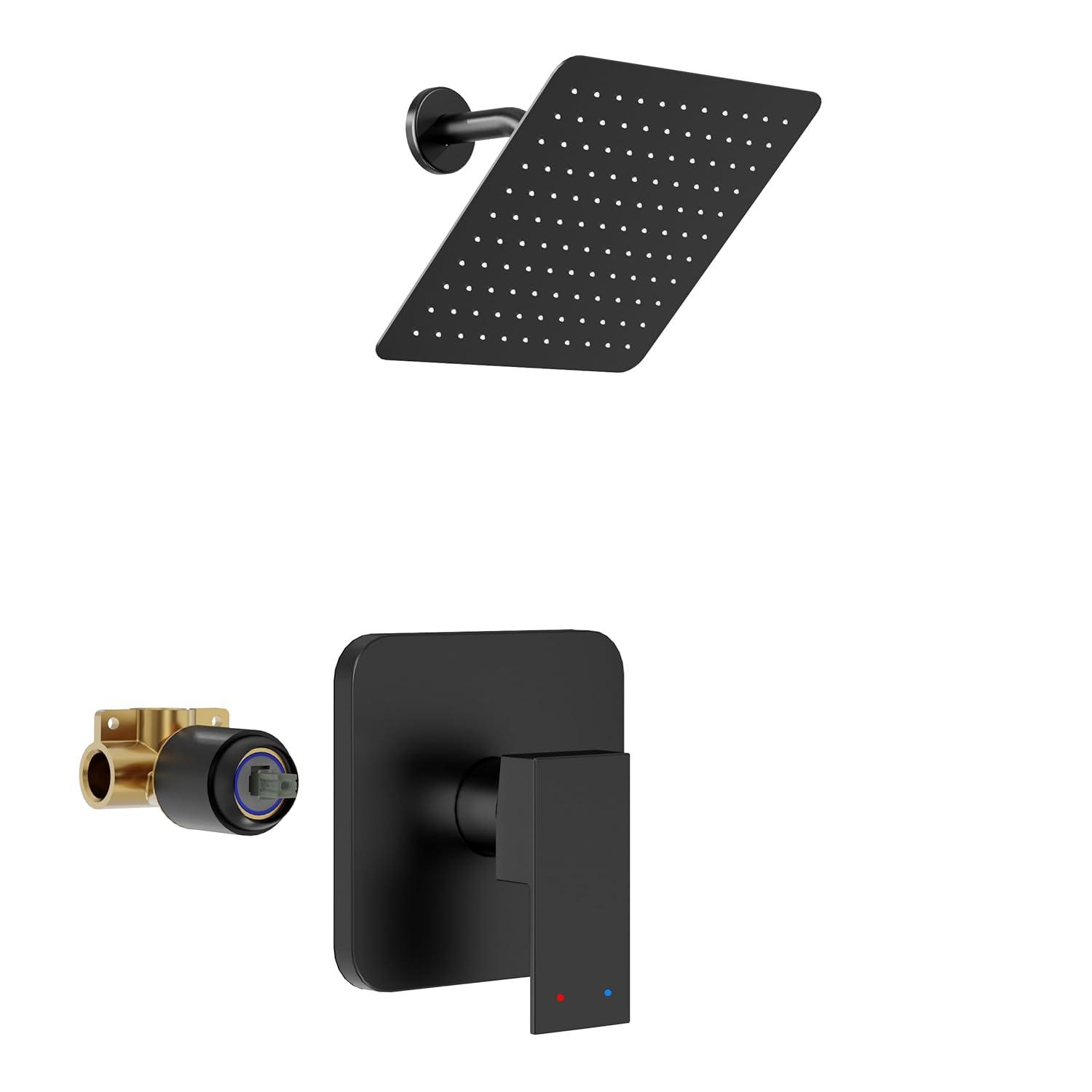 Matte Black Shower Faucet Set Bathroom Rain Shower System 8in Shower Head Combo