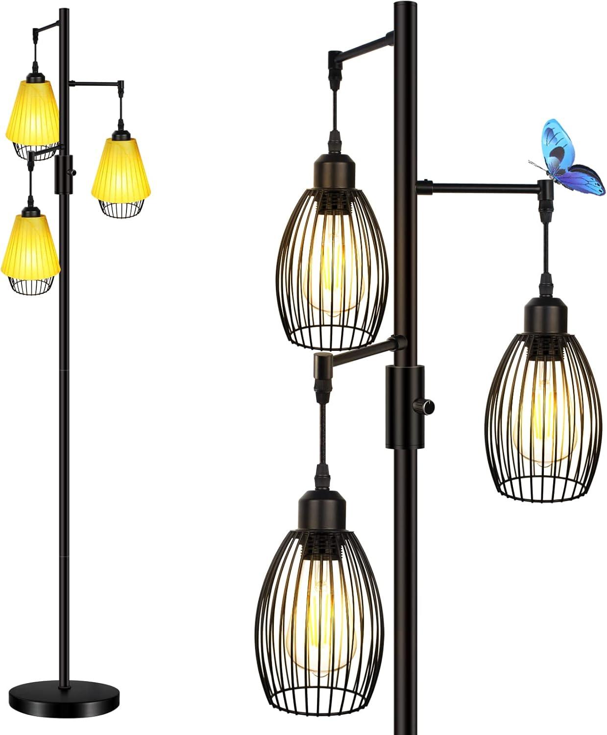 Black Industrial 65'' Steel Floor Lamp with Edison Bulbs