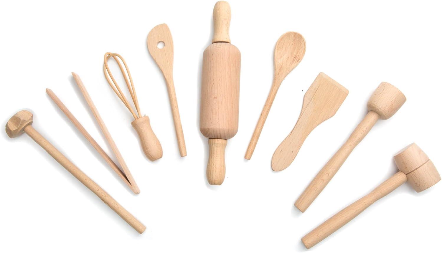 Beech Wood Kids Cooking and Baking Tools Set, 9-Piece