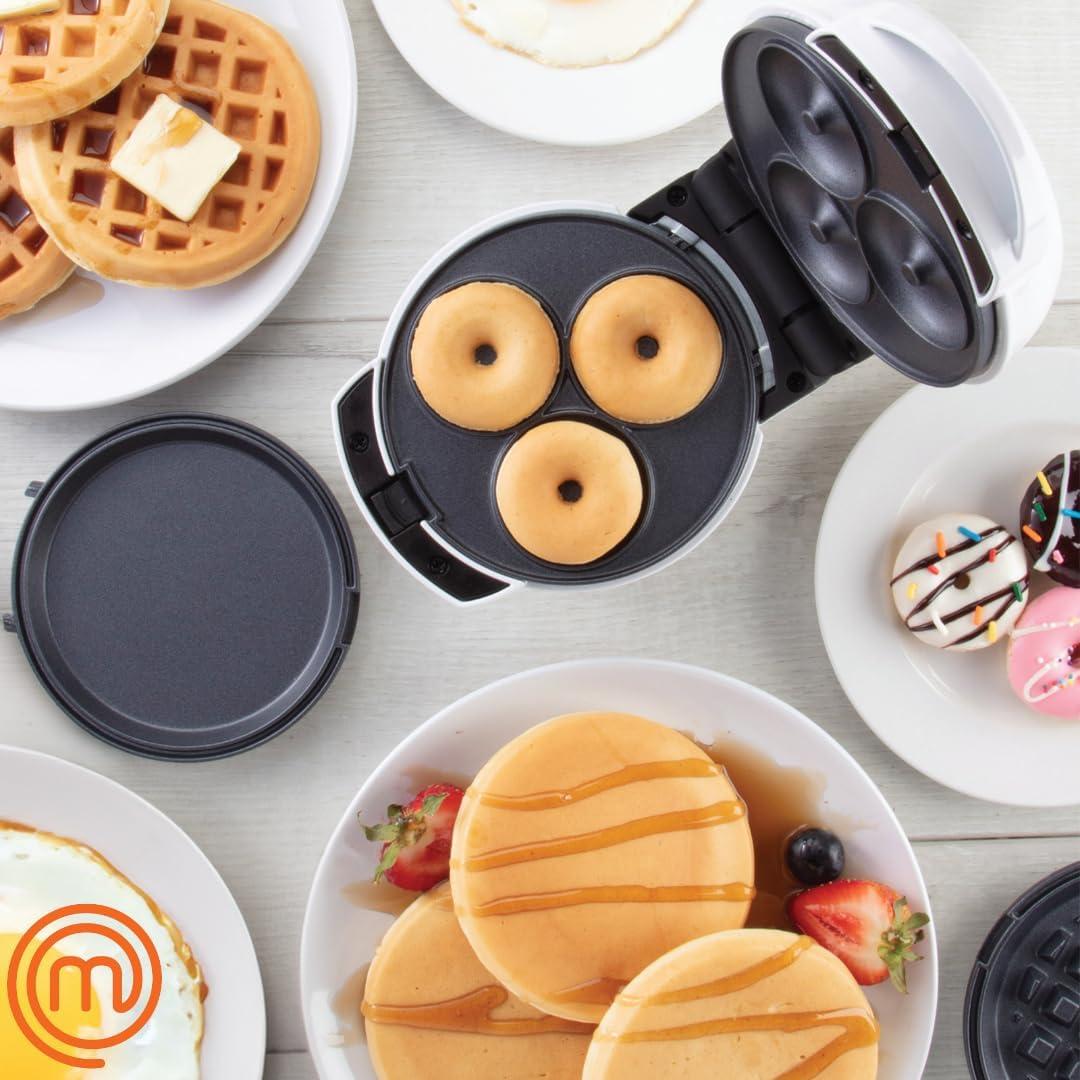 MasterChef 3-in-1 Mini Breakfast Maker- Make Eggs, Pancakes, Donuts, & Waffles and More in One Appliance! 3 Removable Non-Stick Cooking Plates for Easy Cleaning & Storing