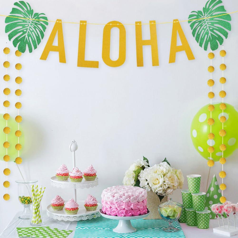 Hawaiian Aloha Party Decorations Large Gold Glittery Aloha Banner for Luau Party Supplies Favors
