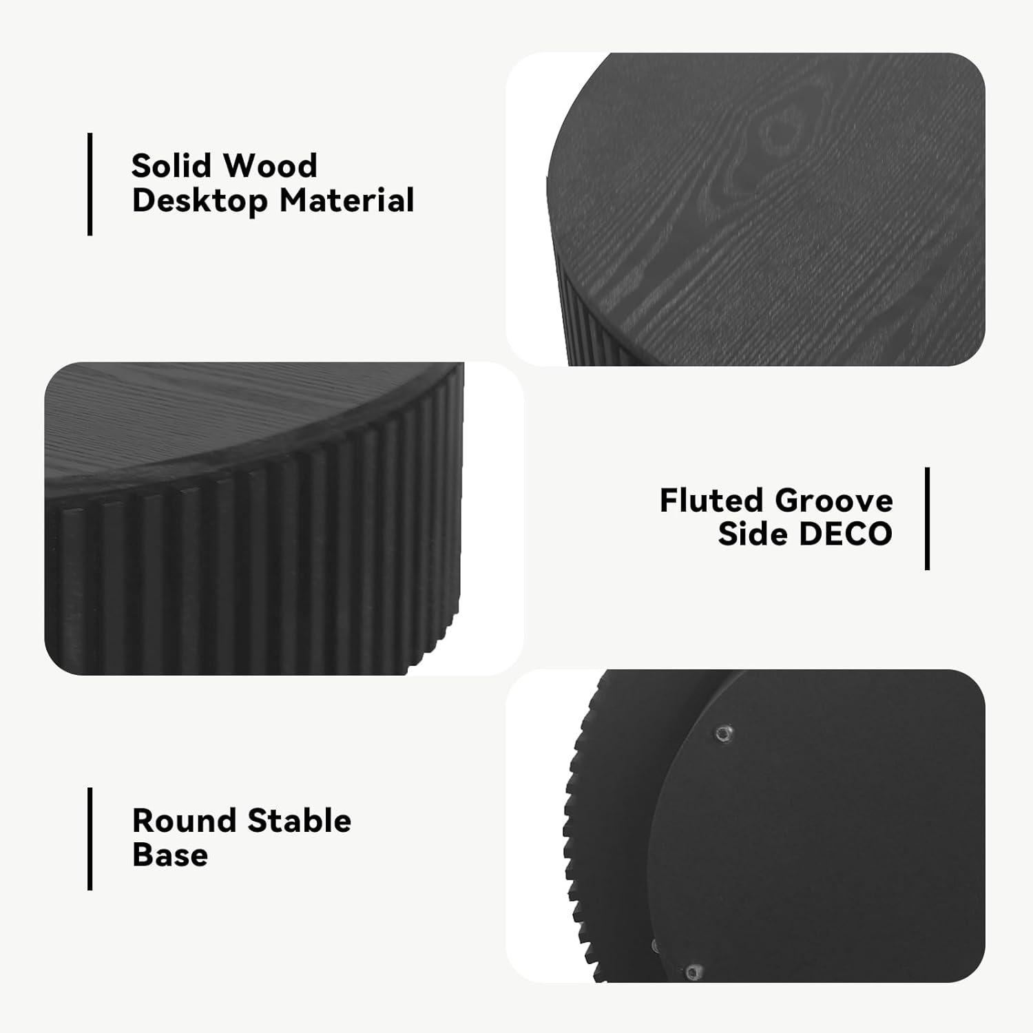 Round Coffee Table with Storage, Modern Wooden Coffee Table with Solid Wood Veneered, 31.5" Small Circle Center Table,Tea Table for Living Room,Home Small Space,Black