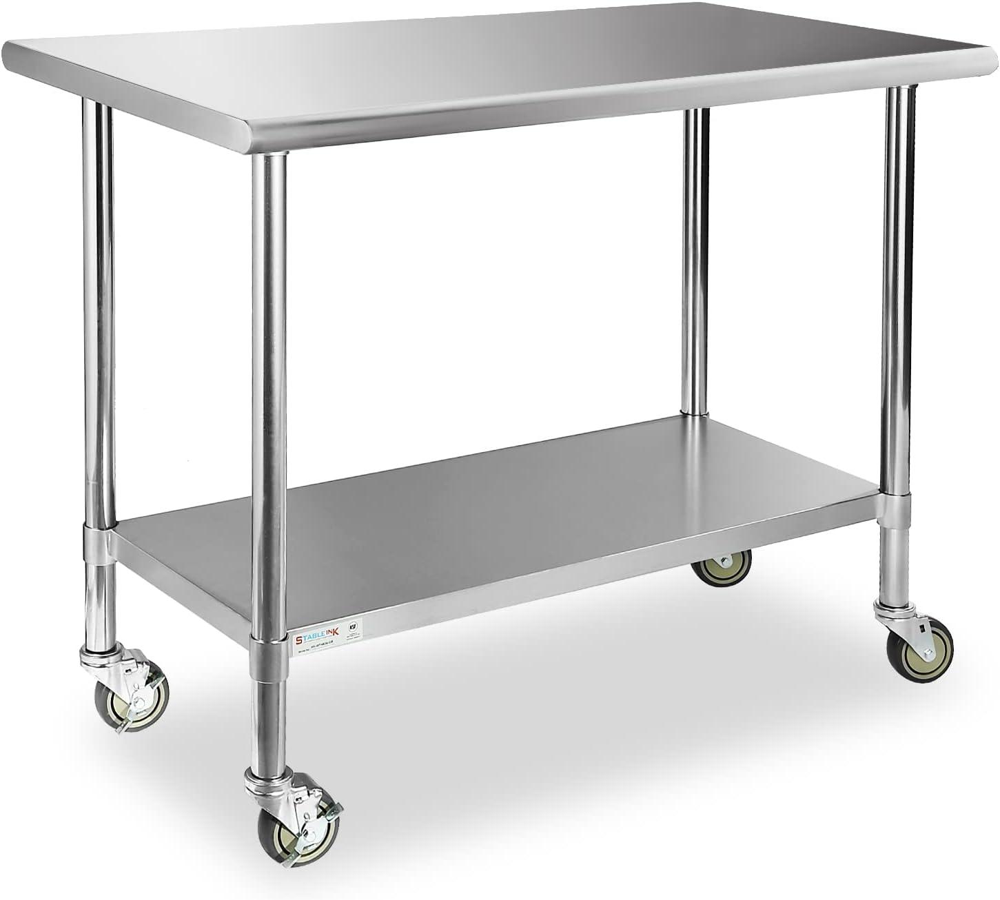 48'' Stainless Steel Kitchen Prep Table with Casters and Undershelf