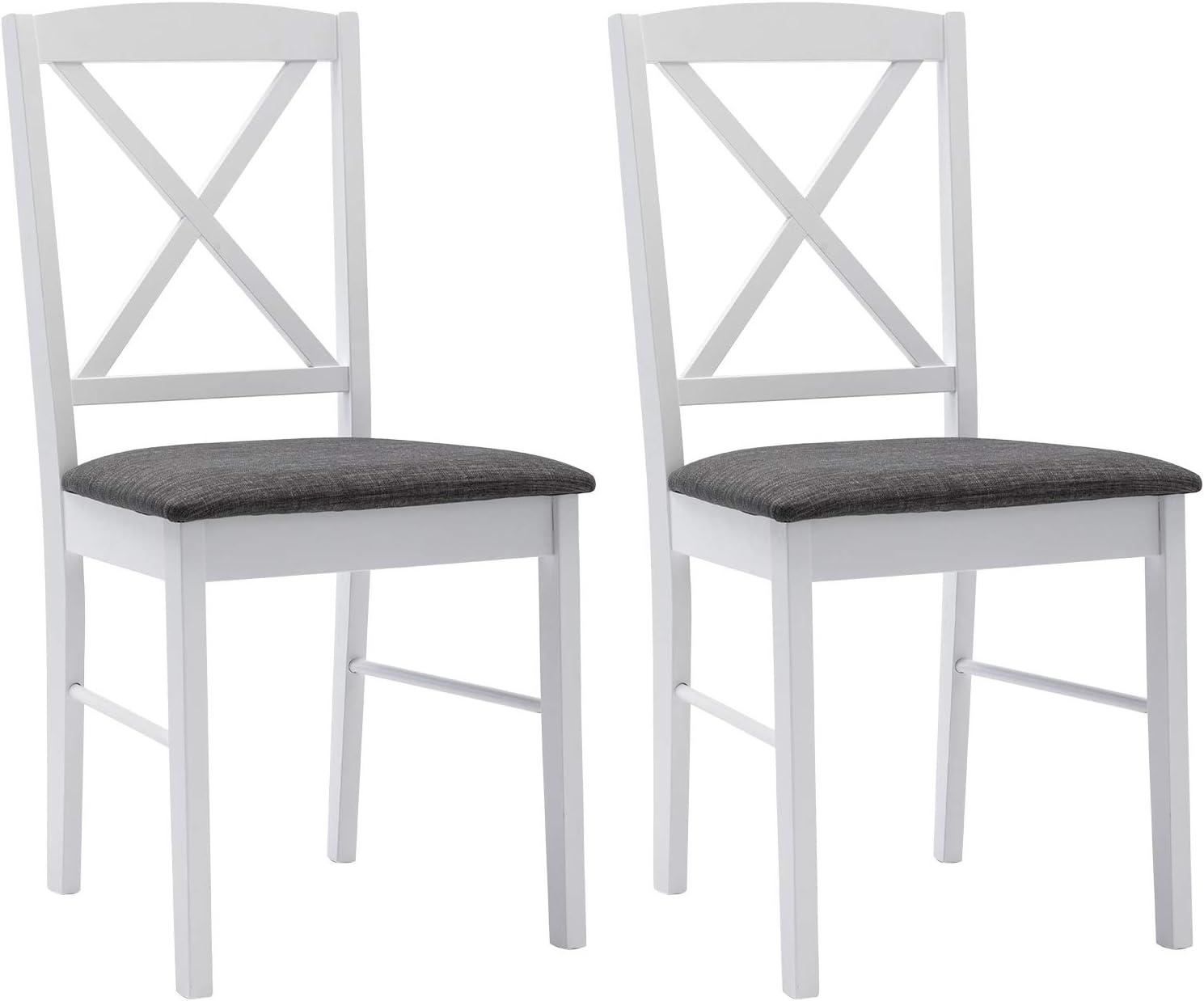 Duhome Set of 2 Dining Chairs with Solid Wood Linen Upholstered Armless Cross back for Dining Room Kitchen White 2 Pack