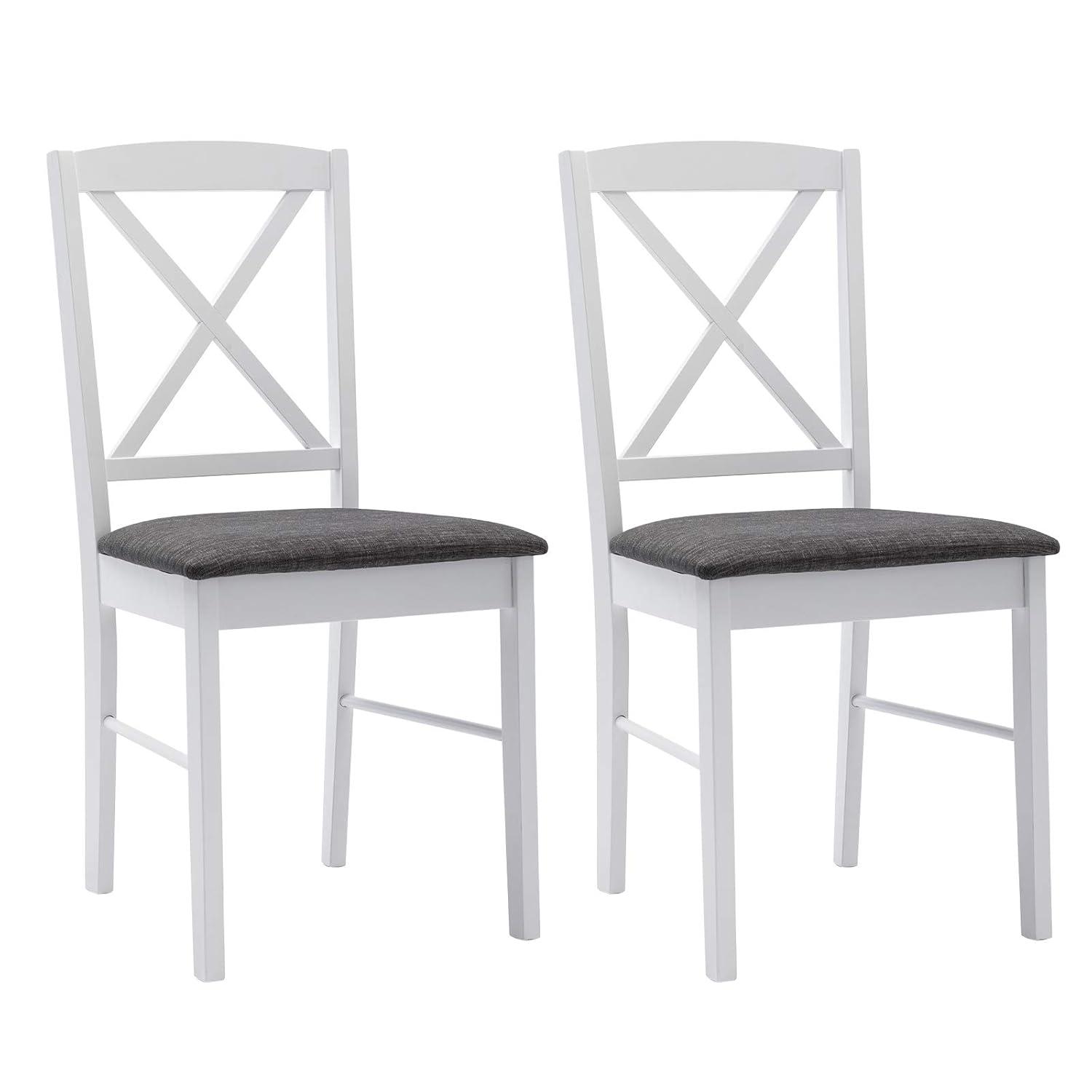 Duhome Set of 2 Dining Chairs with Solid Wood Linen Upholstered Armless Cross back for Dining Room Kitchen White 2 Pack
